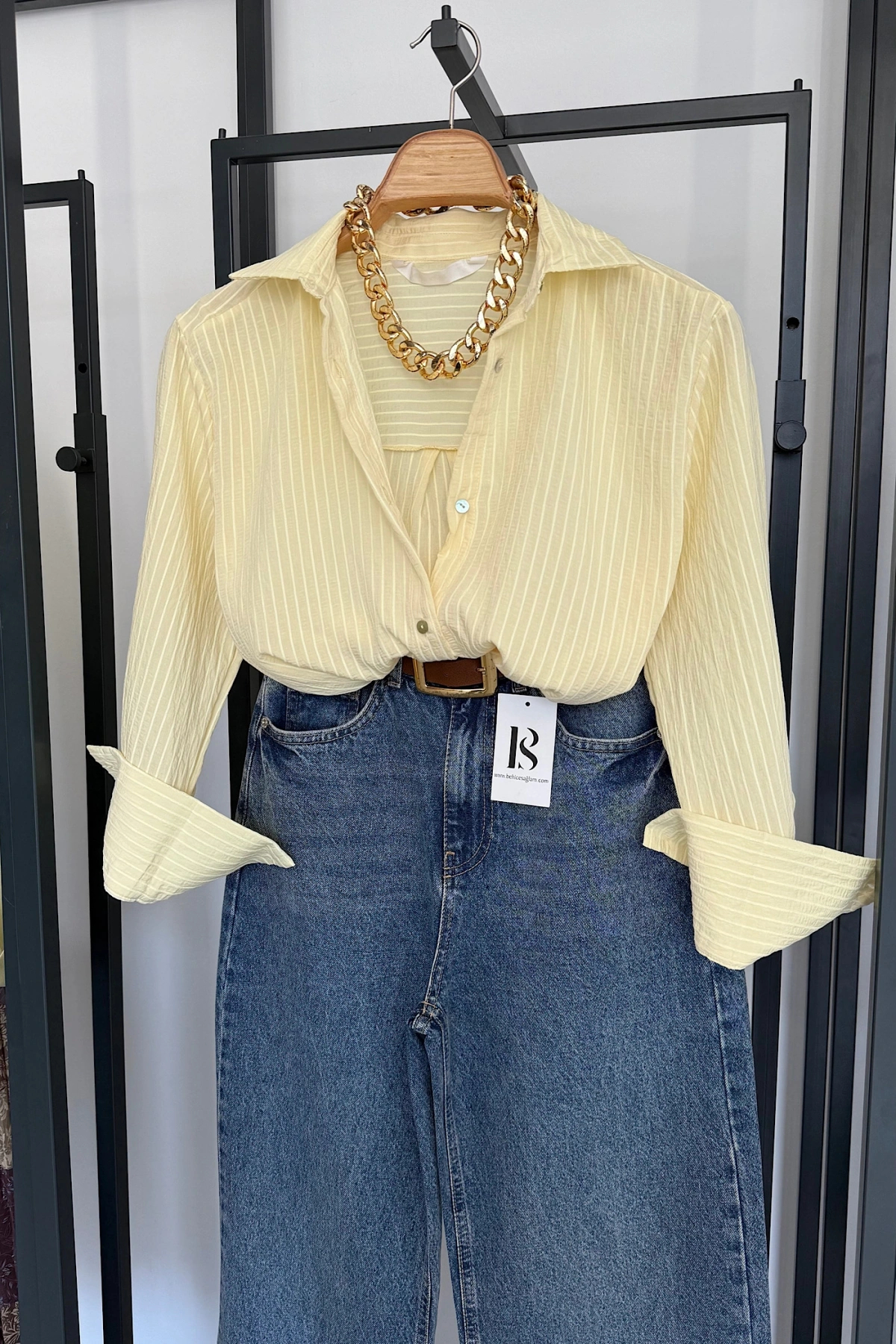 Çizgi Desenli Gömlek Sarı