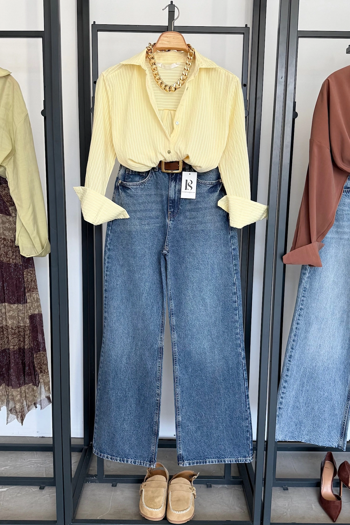 Çizgi Desenli Gömlek Sarı