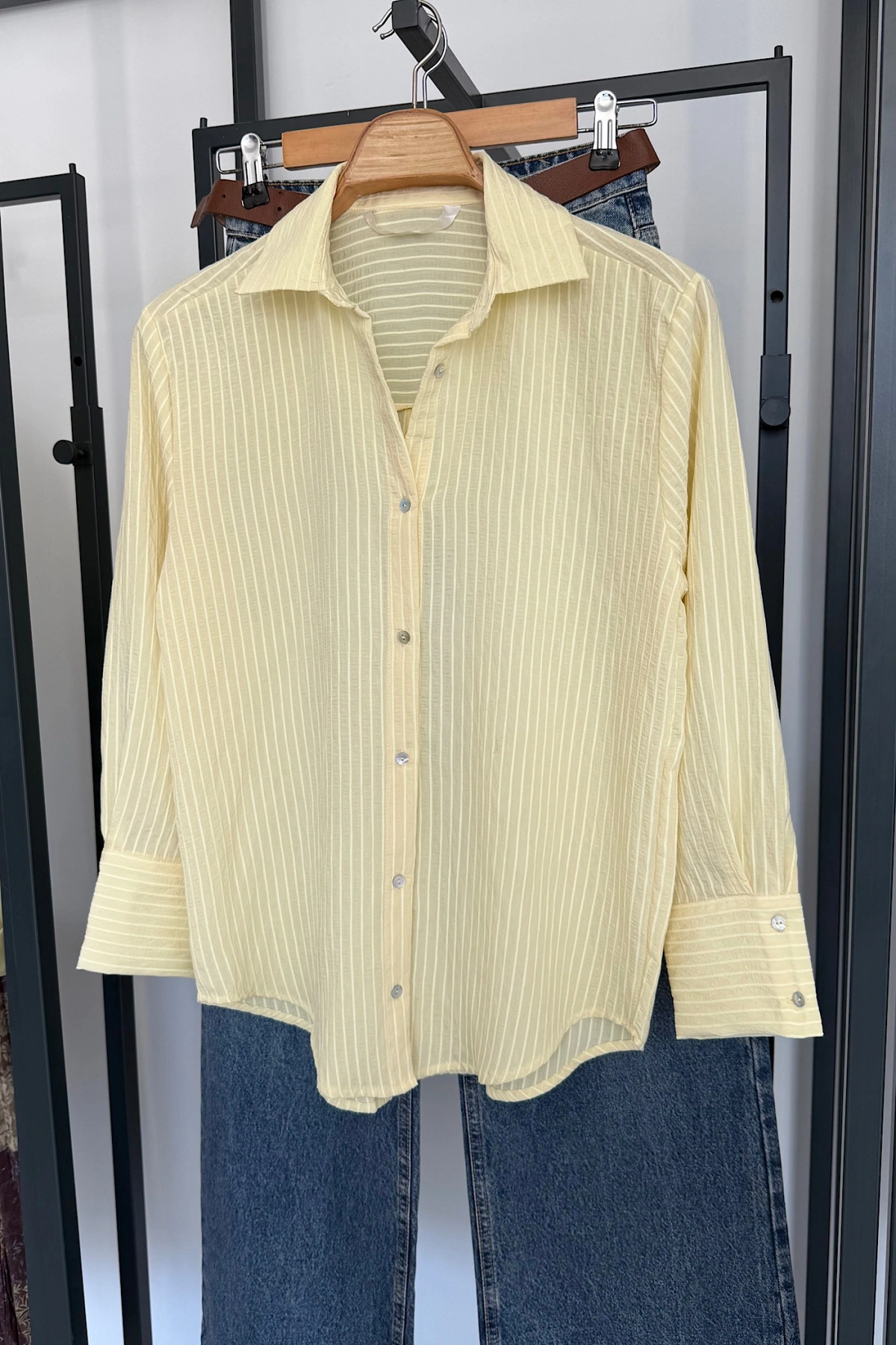 Çizgi Desenli Gömlek Sarı