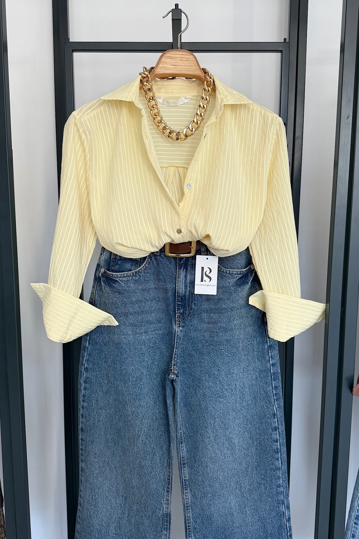 Çizgi Desenli Gömlek Sarı