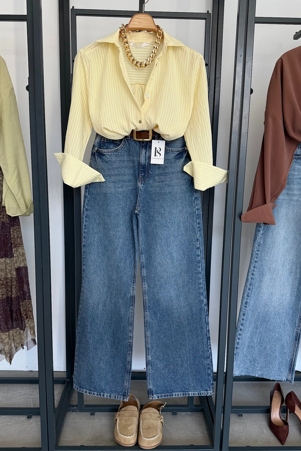 Çizgi Desenli Gömlek Sarı