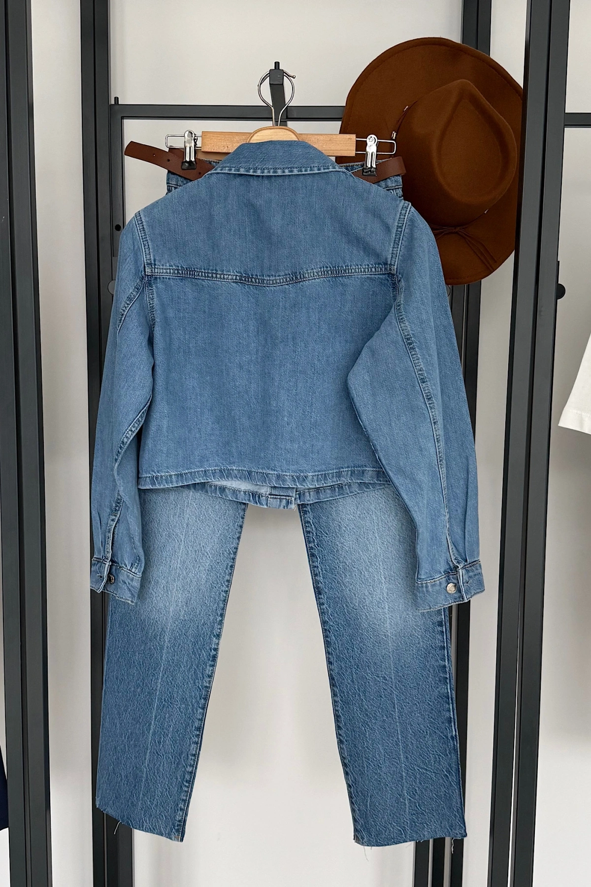 Crop Kot Gömlek Mavi