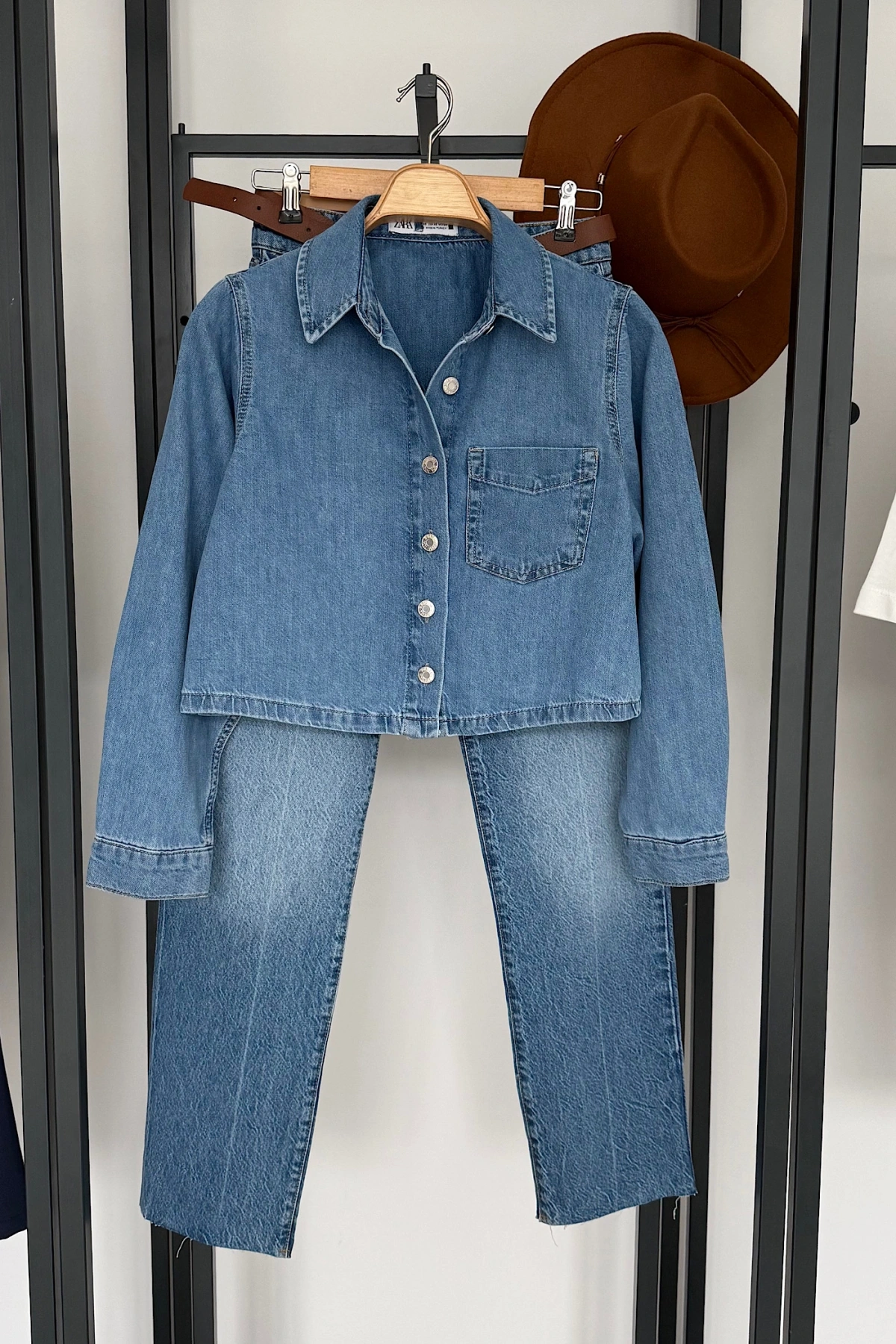 Crop Kot Gömlek Mavi