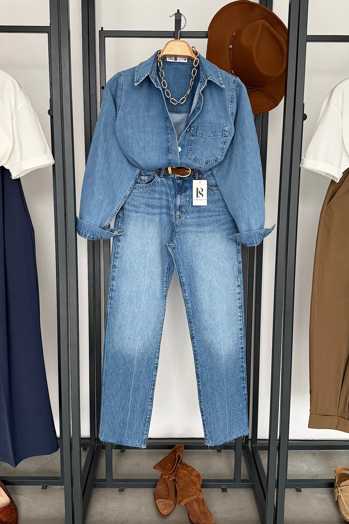 Crop Kot Gömlek Mavi