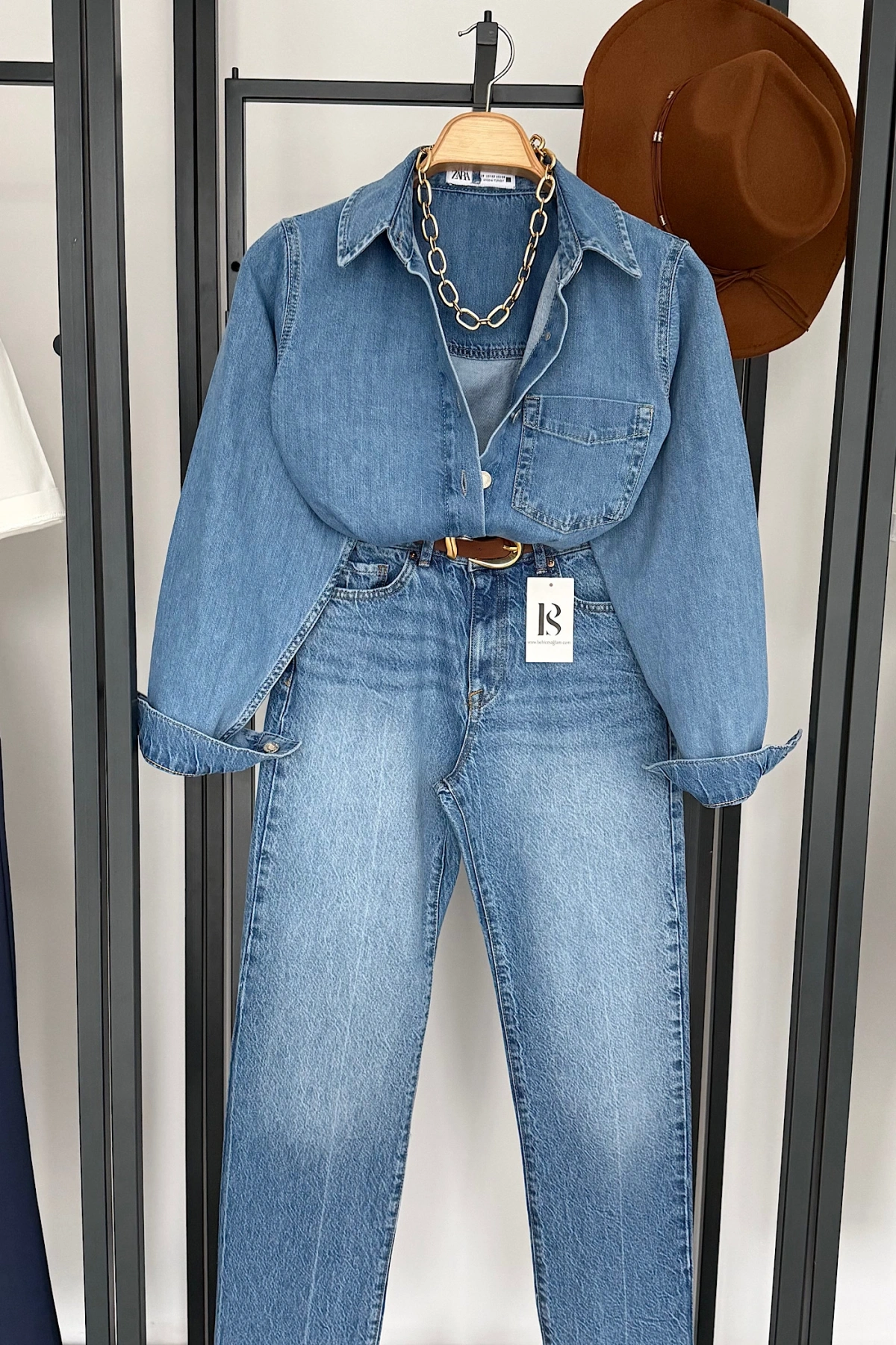 Crop Kot Gömlek Mavi