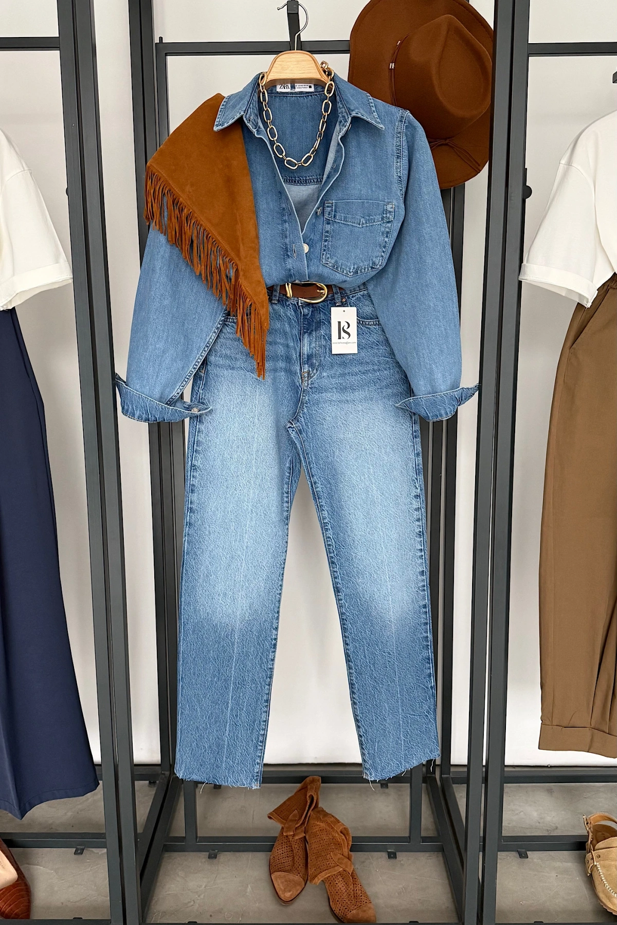 Crop Kot Gömlek Mavi