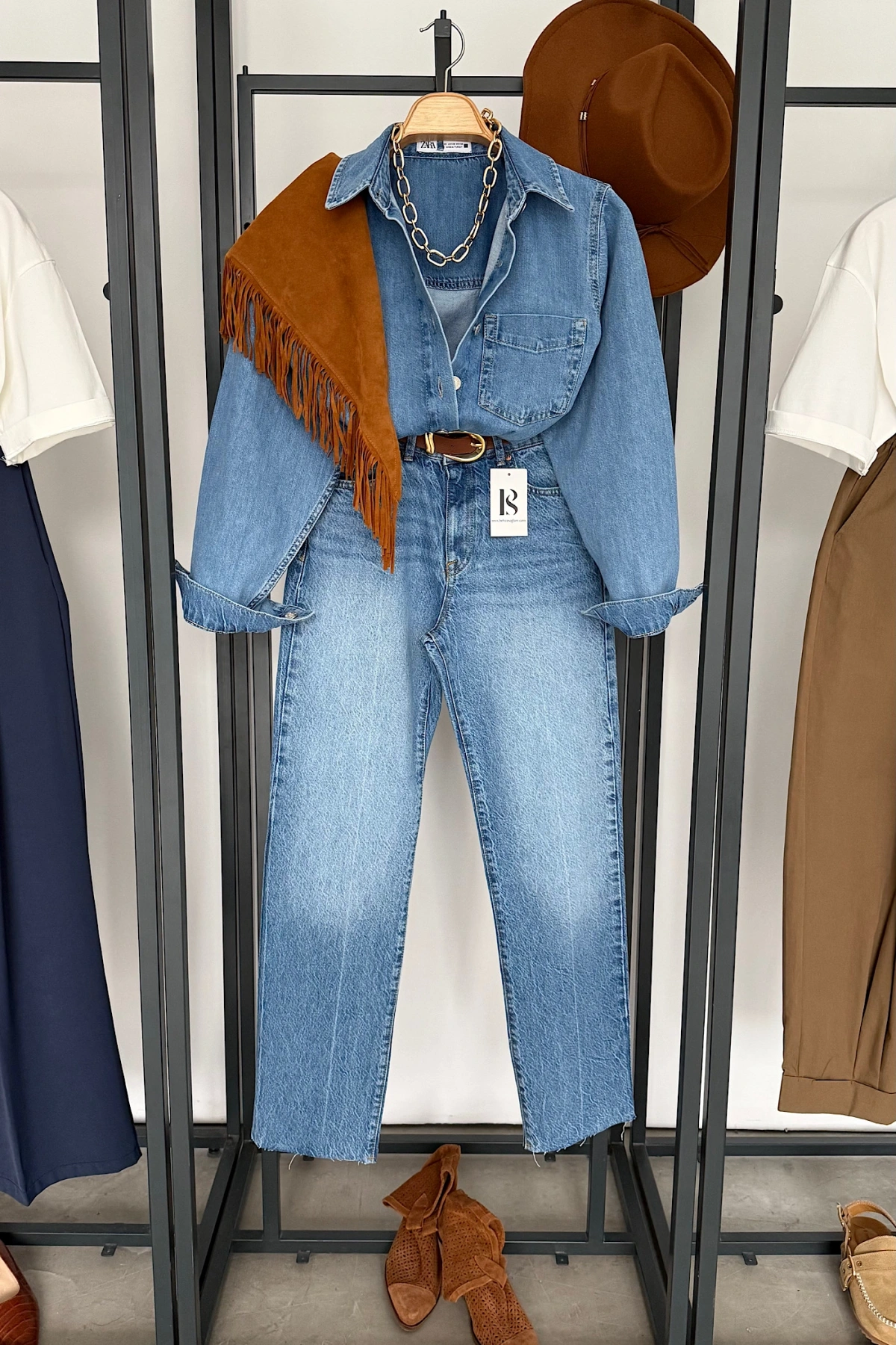 Crop Kot Gömlek Mavi