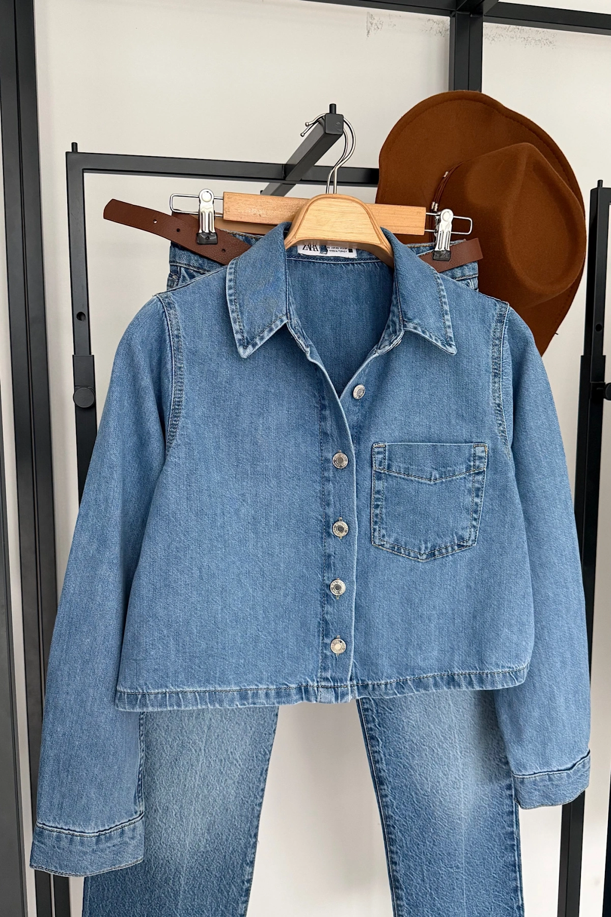 Crop Kot Gömlek Mavi