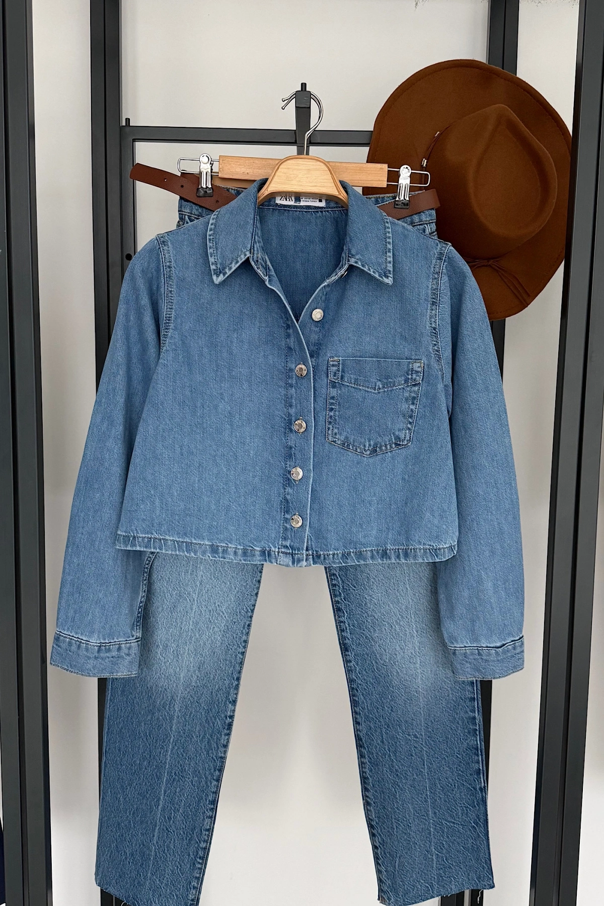 Crop Kot Gömlek Mavi