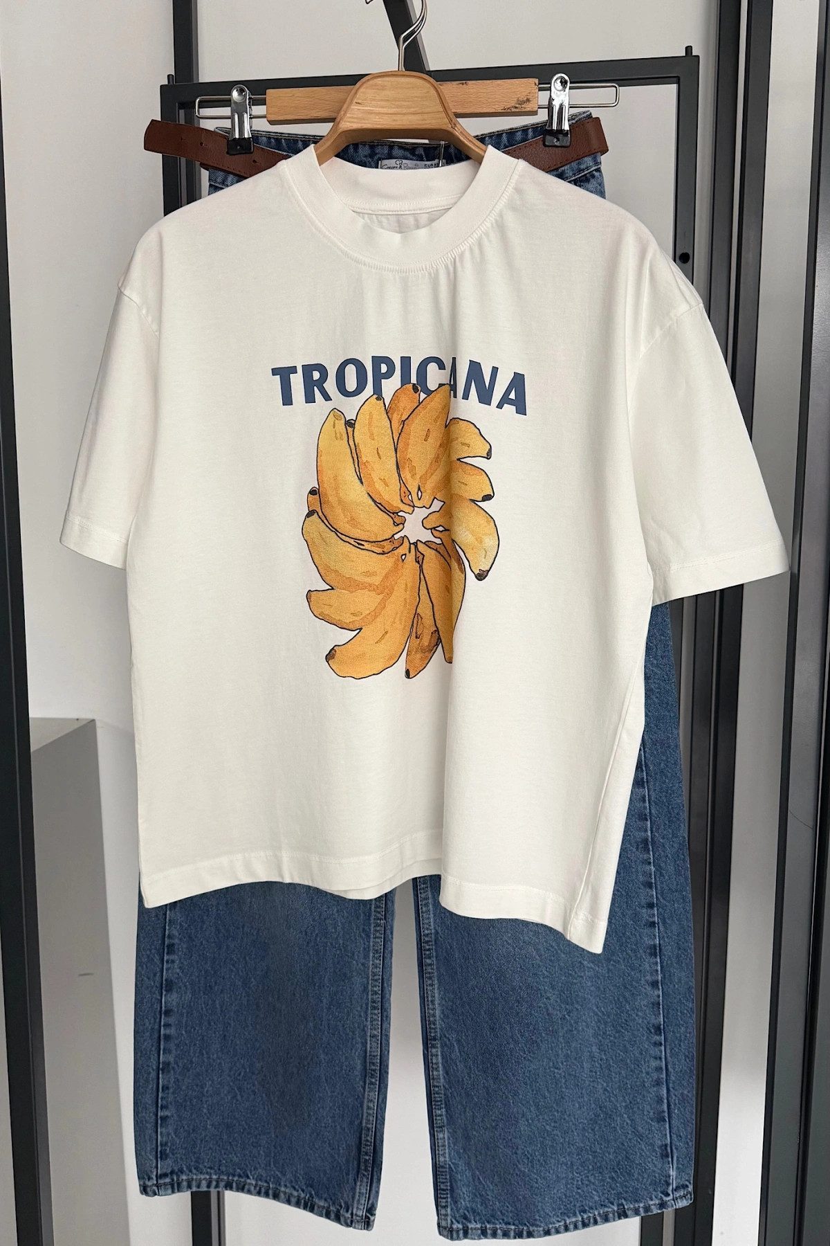 Tropicana Baskılı T-Shirt Ekru