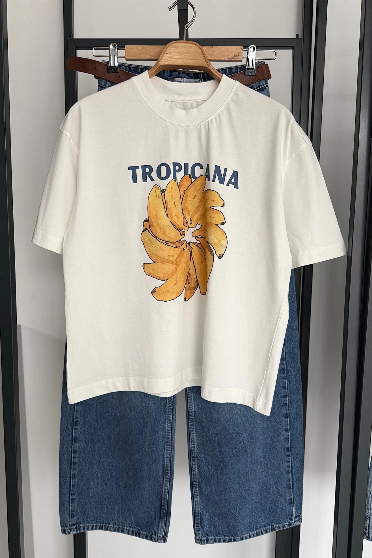 Tropicana Baskılı T-Shirt Ekru