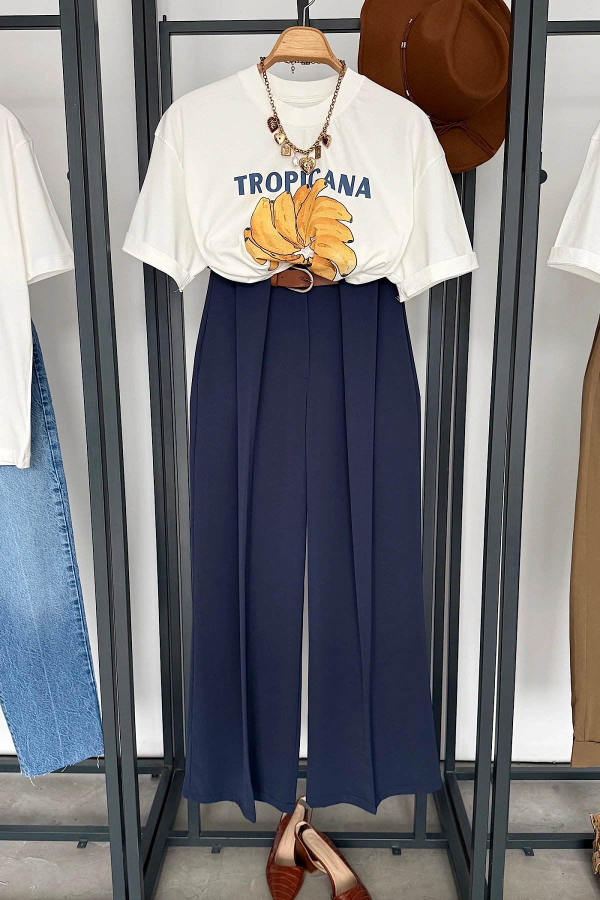 Tropicana Baskılı T-Shirt Ekru