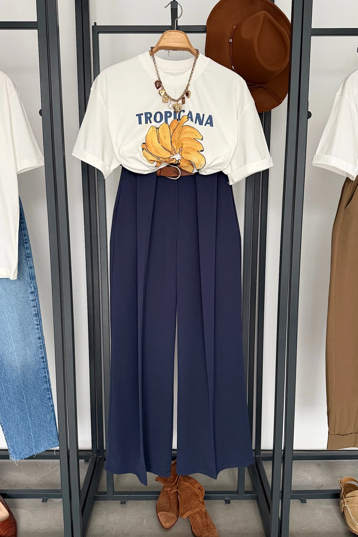 Tropicana Baskılı T-Shirt Ekru