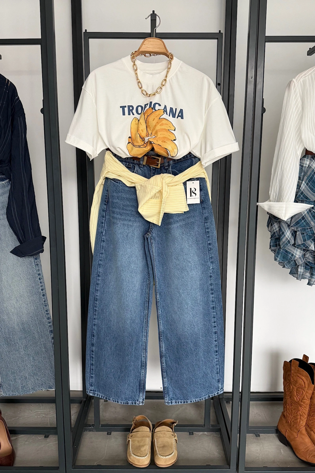 Tropicana Baskılı T-Shirt Ekru