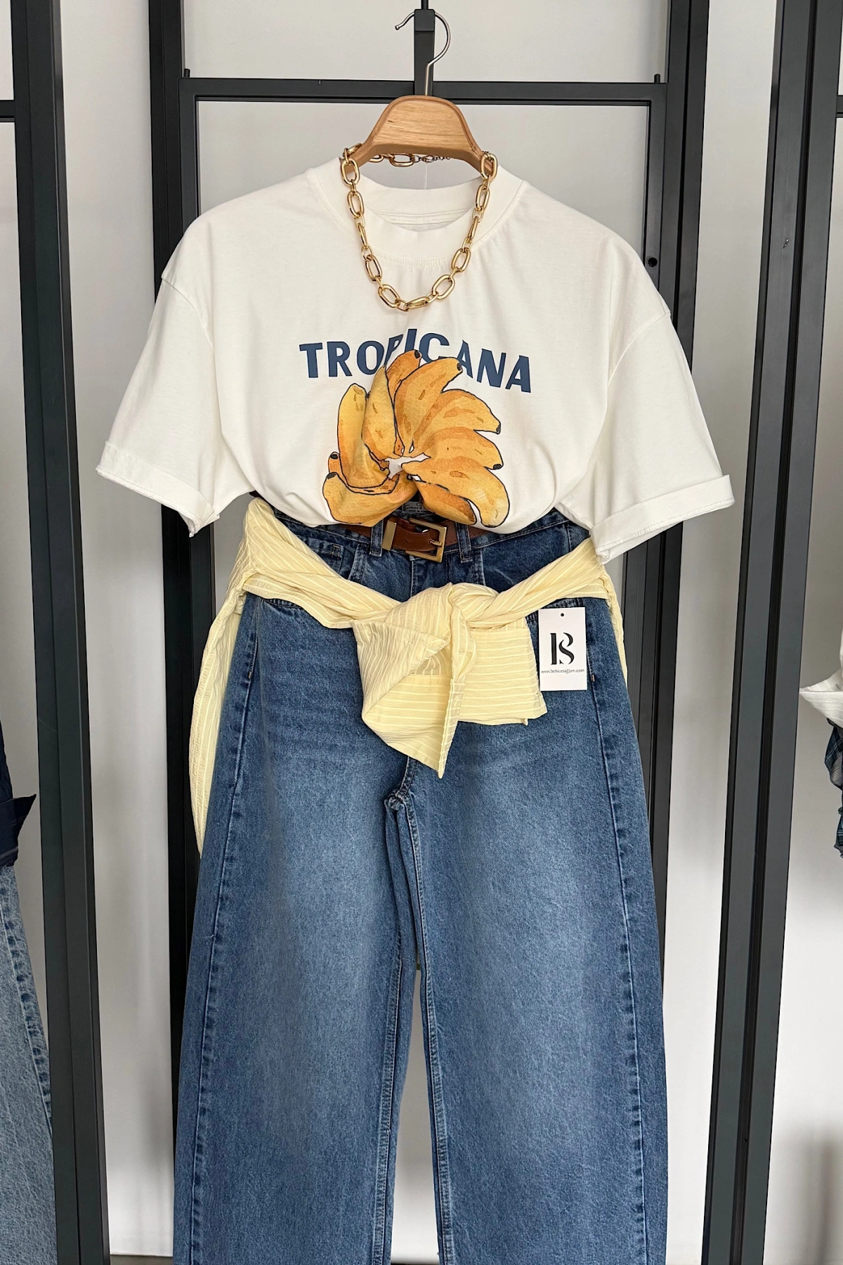 Tropicana Baskılı T-Shirt Ekru