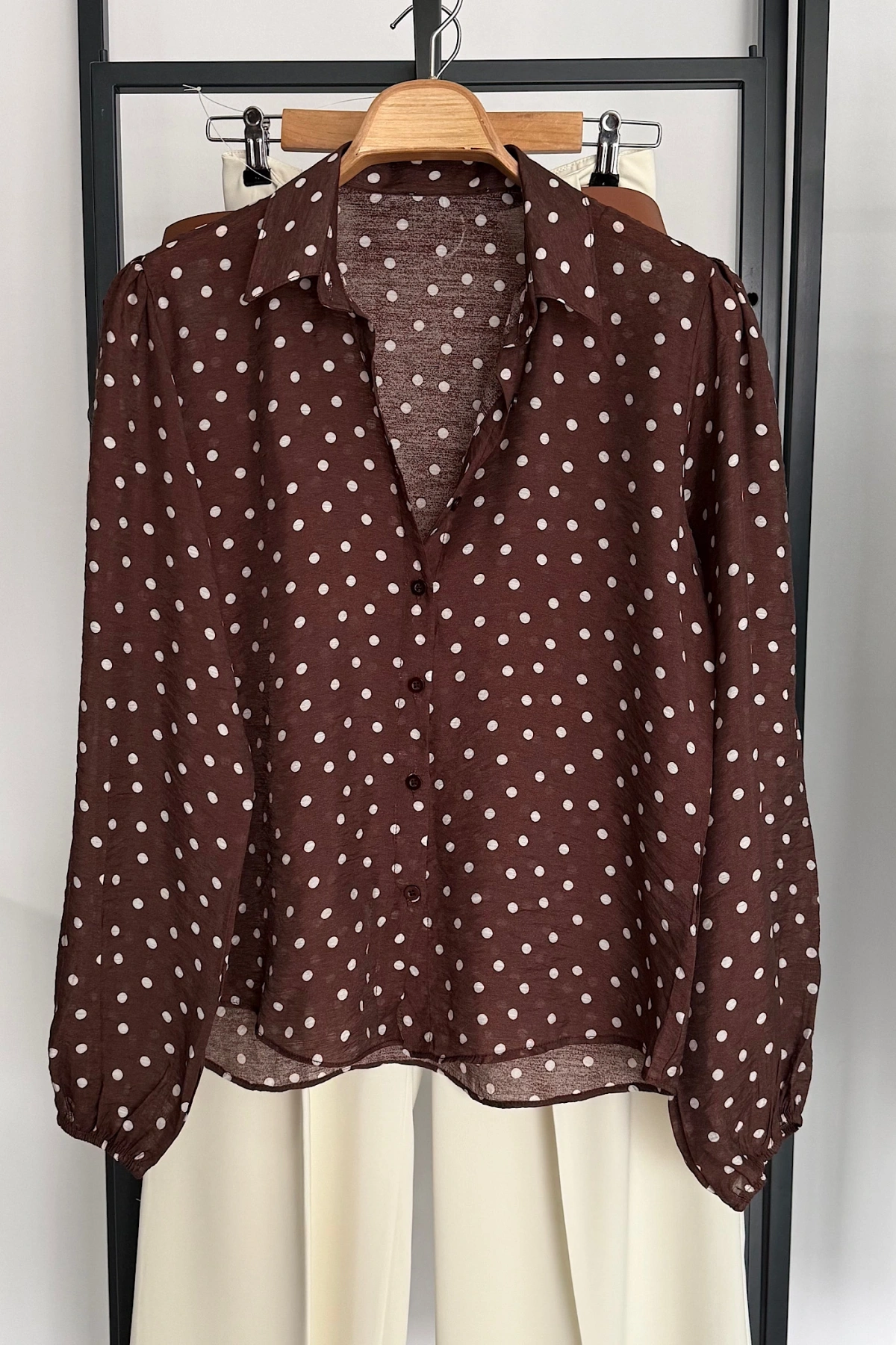 Puantiyeli Transparan Gömlek Kahverengi