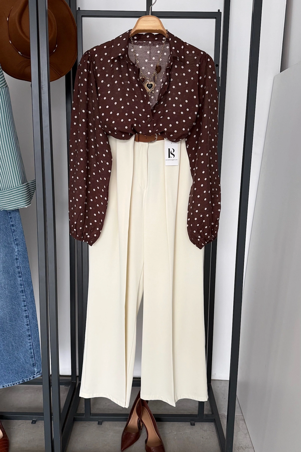 Puantiyeli Transparan Gömlek Kahverengi