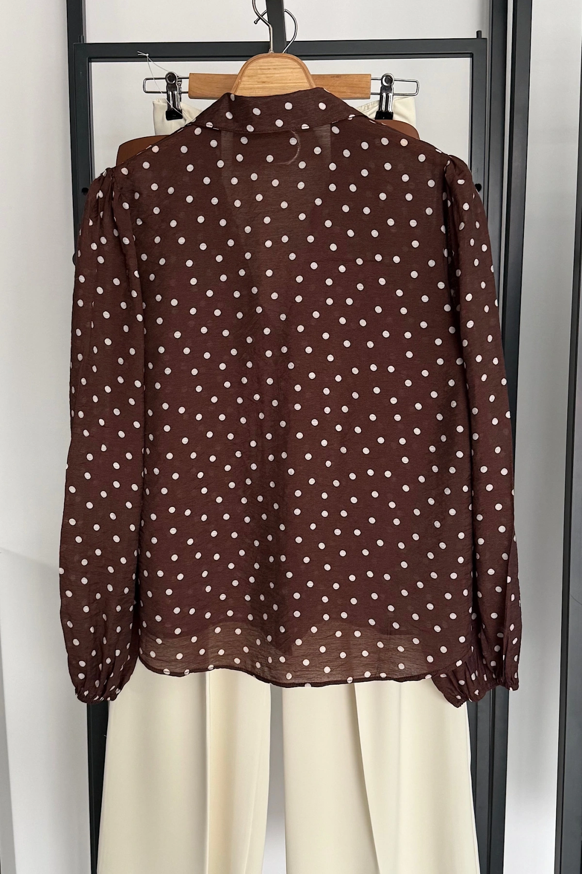 Puantiyeli Transparan Gömlek Kahverengi