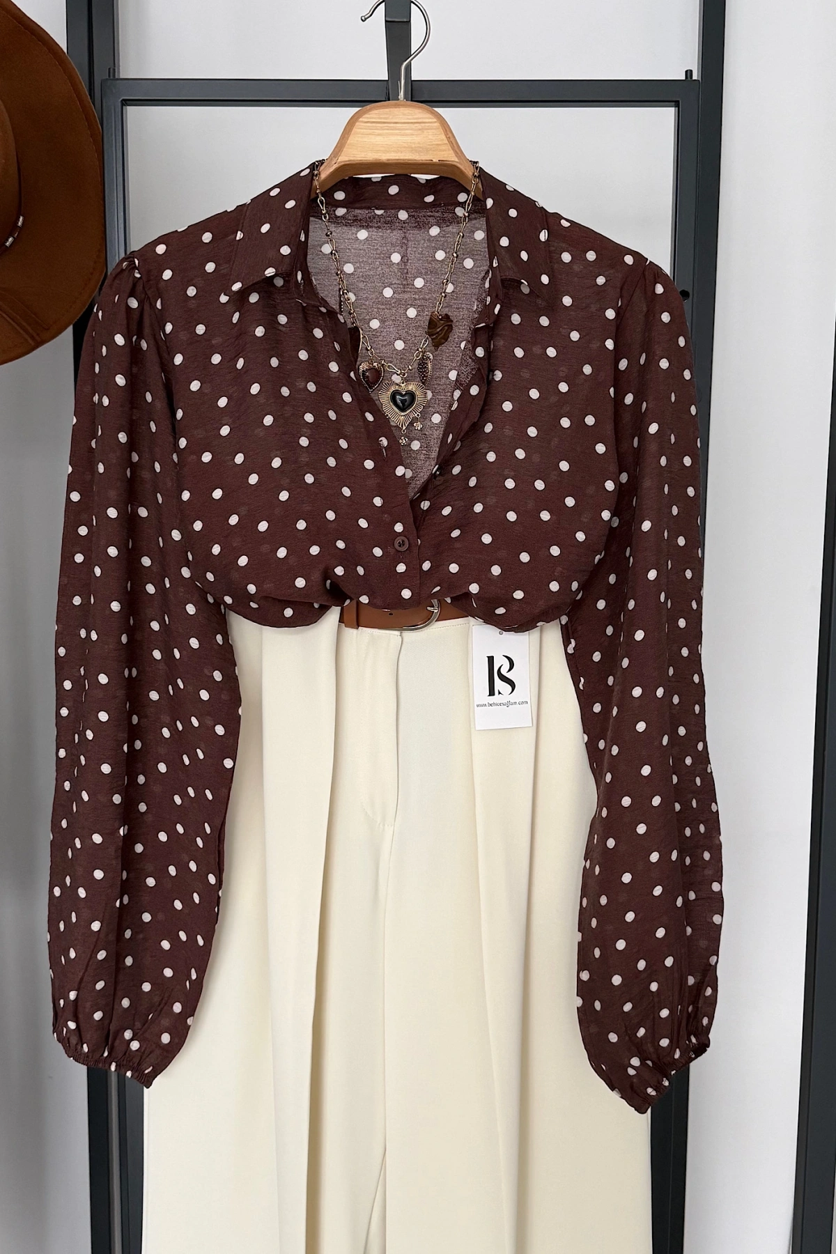 Puantiyeli Transparan Gömlek Kahverengi