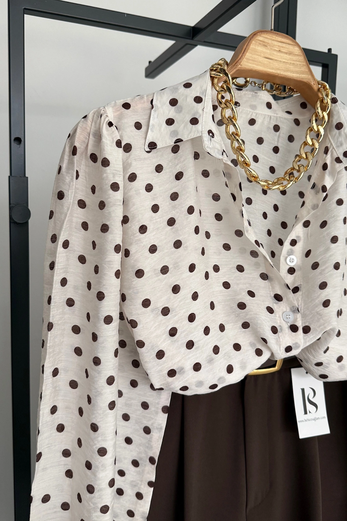 Puantiyeli Transparan Gömlek Krem