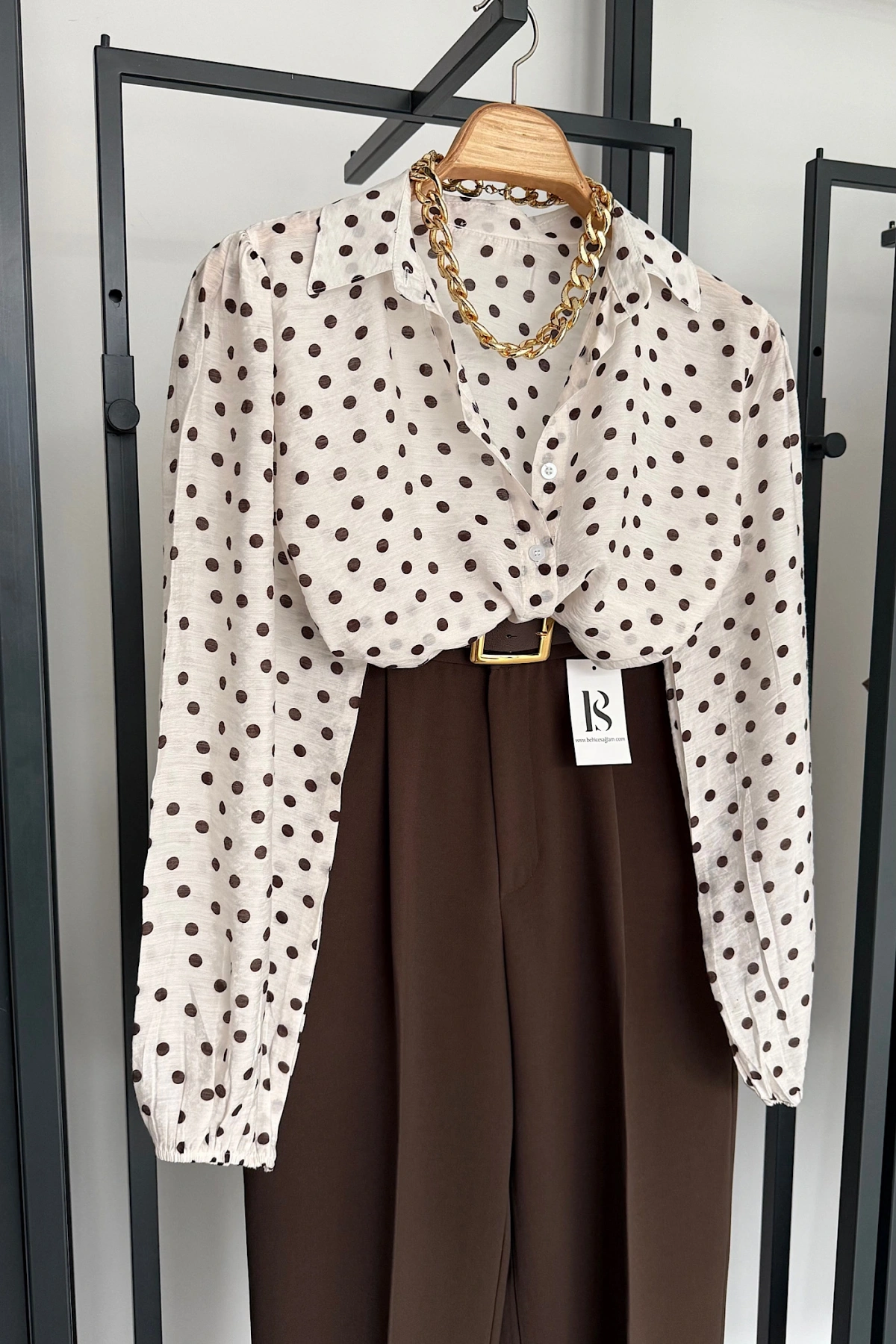 Puantiyeli Transparan Gömlek Krem