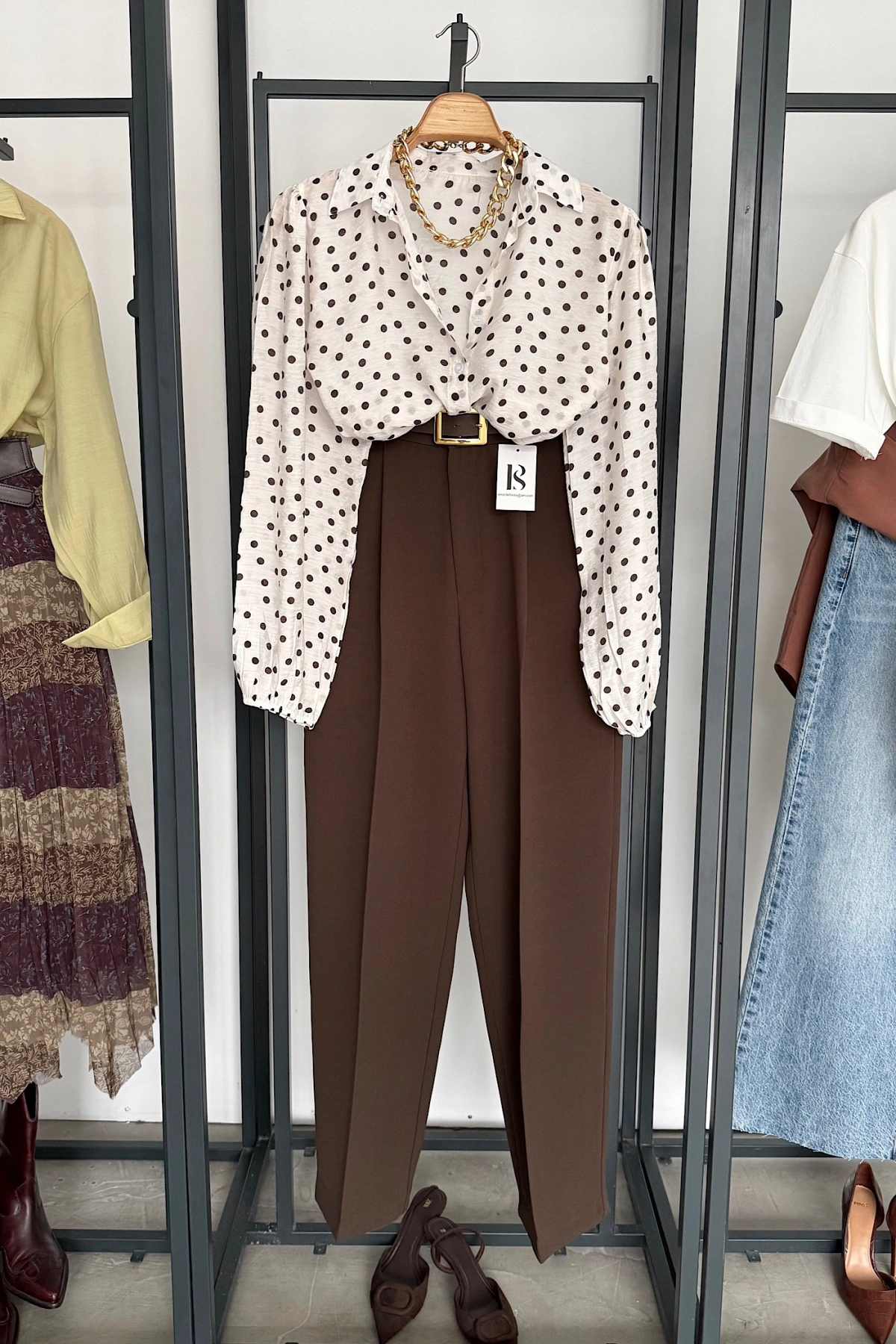 Puantiyeli Transparan Gömlek Krem