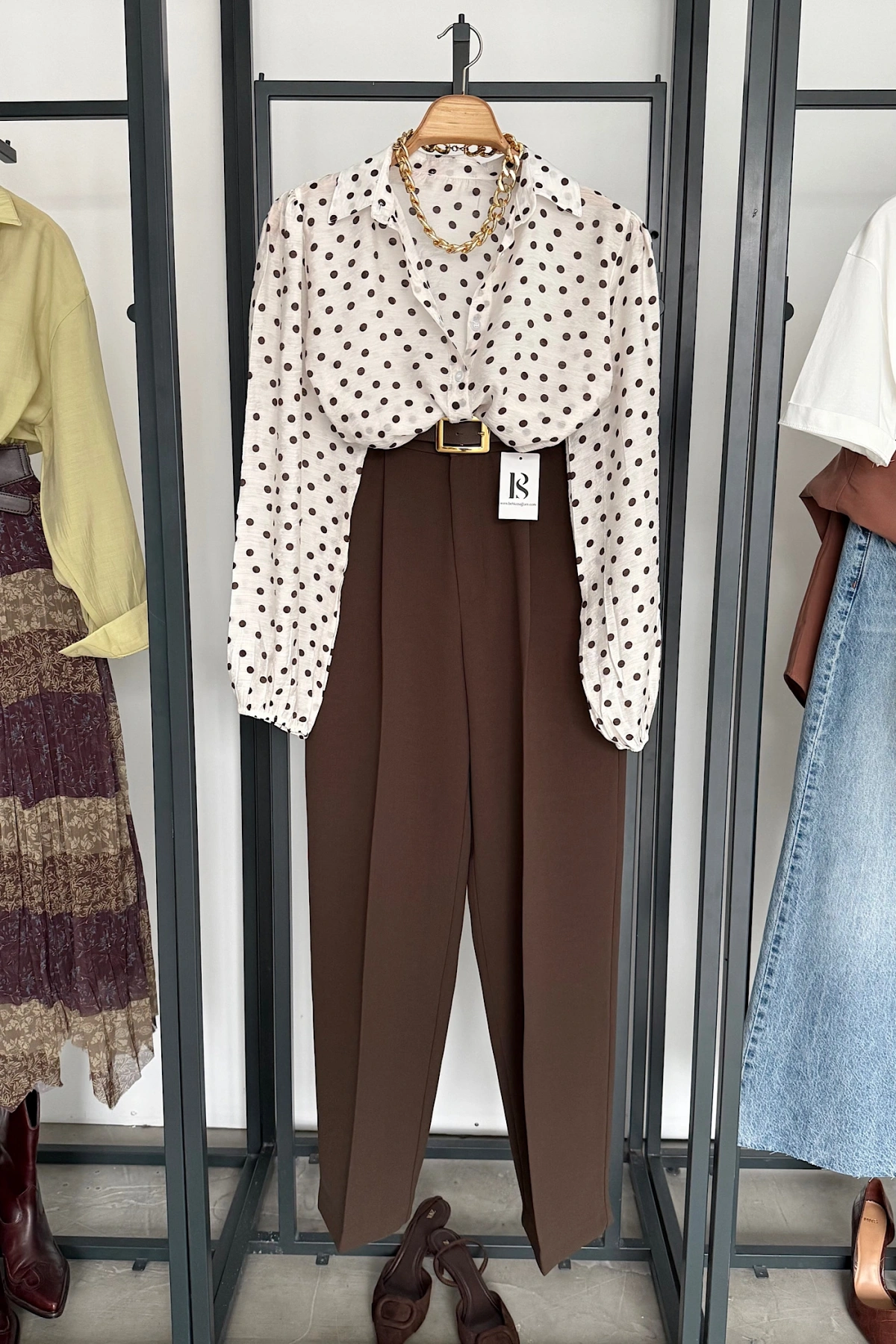 Puantiyeli Transparan Gömlek Krem