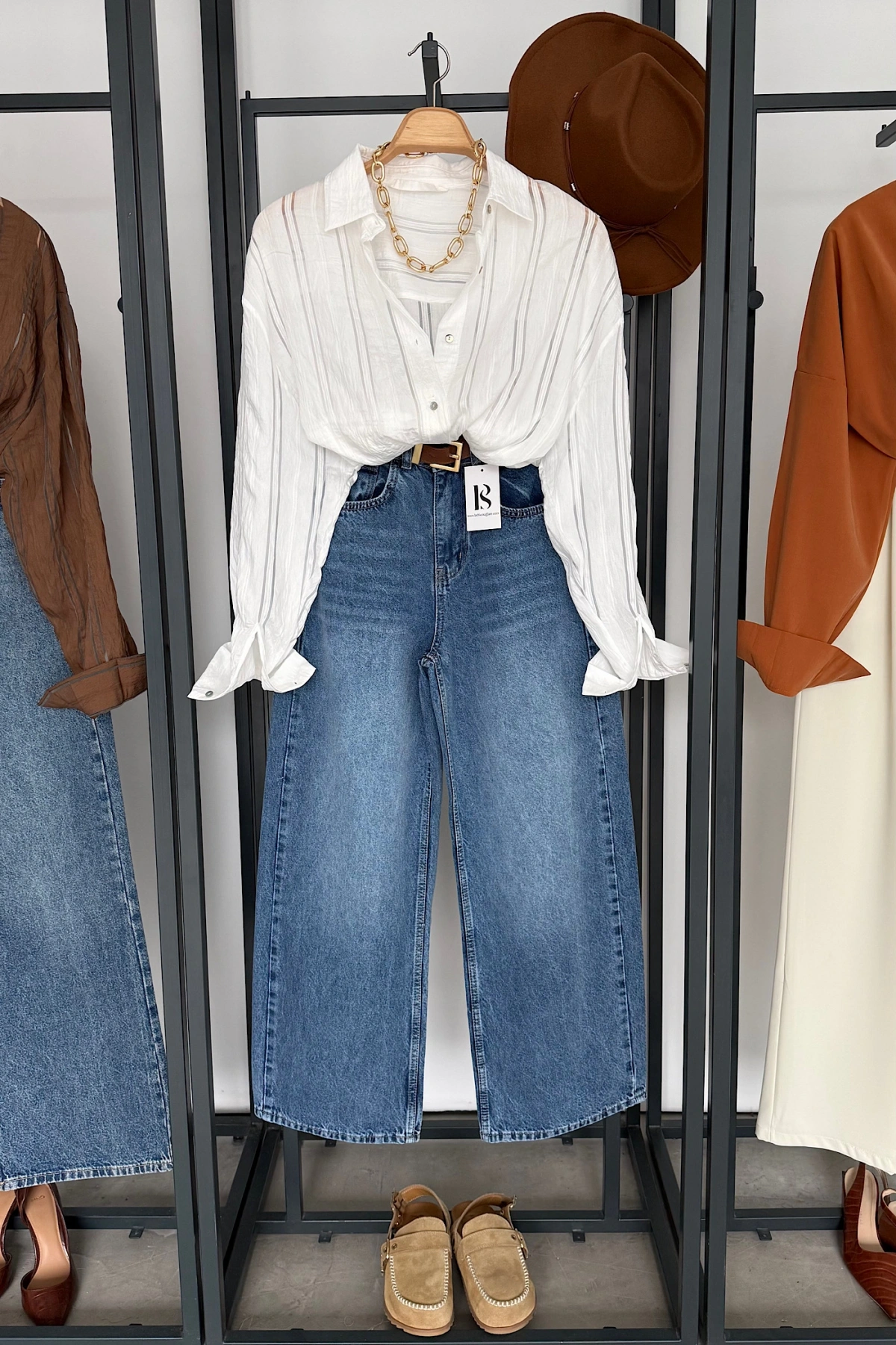 Organze Çizgili Gömlek Beyaz