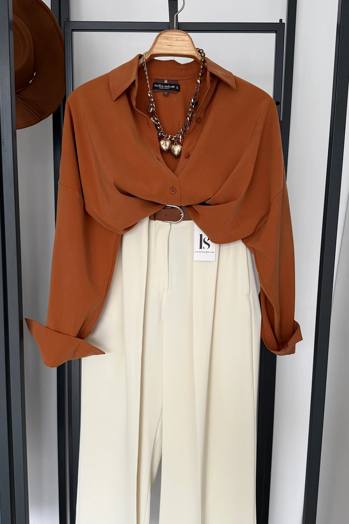 Dökümlü Tensel Oversize Gömlek Kiremit