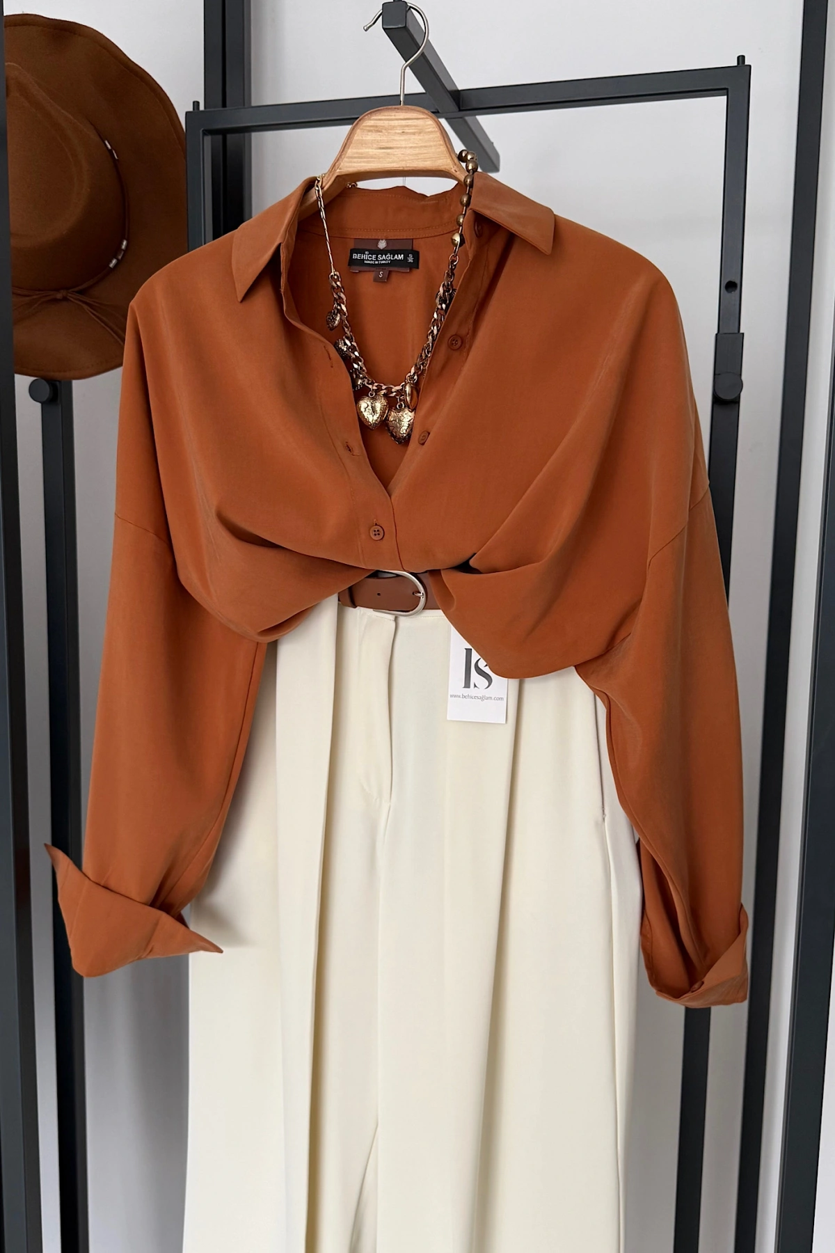 Dökümlü Tensel Oversize Gömlek Kiremit