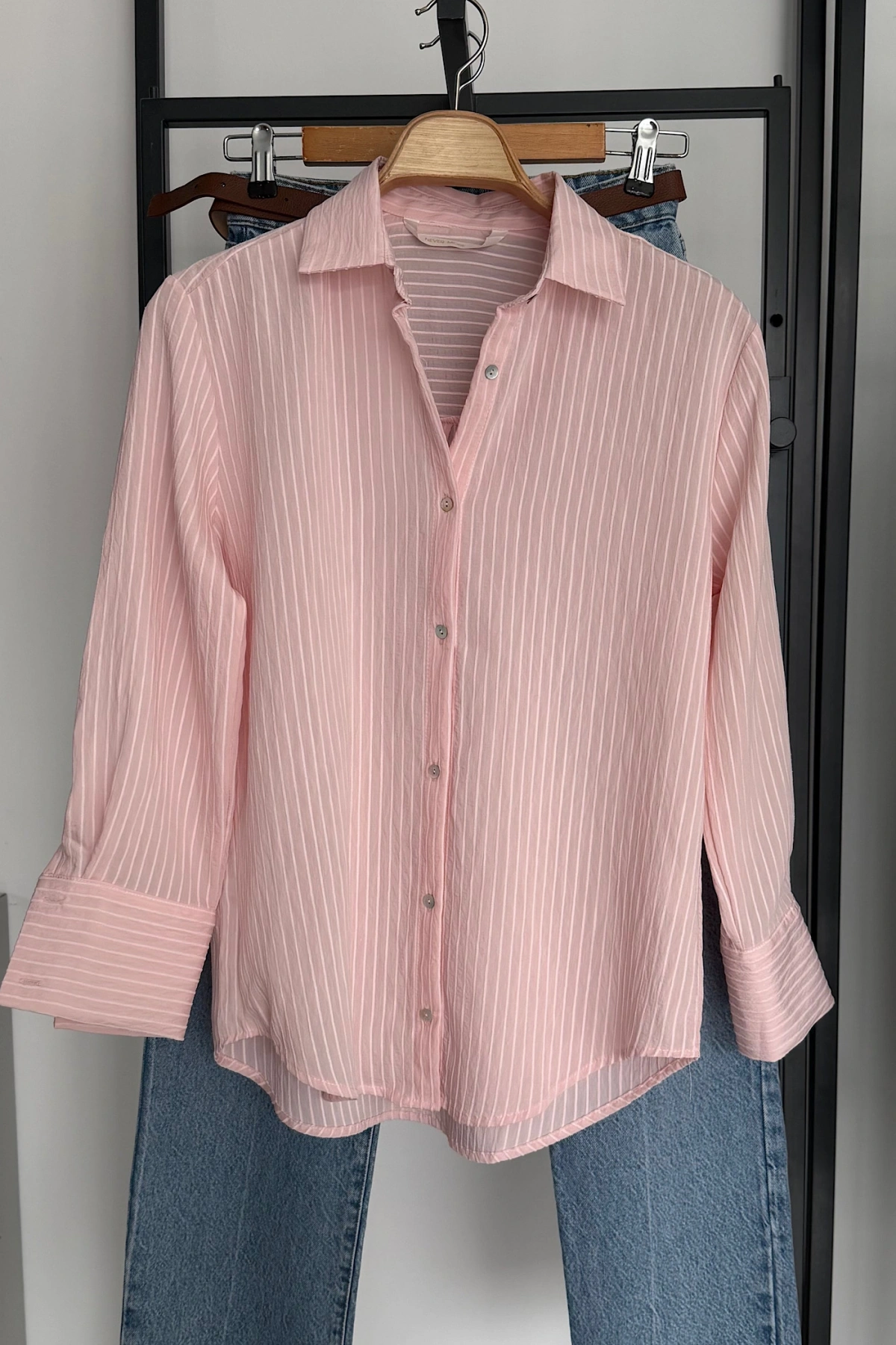 Çizgi Desenli Gömlek Pembe