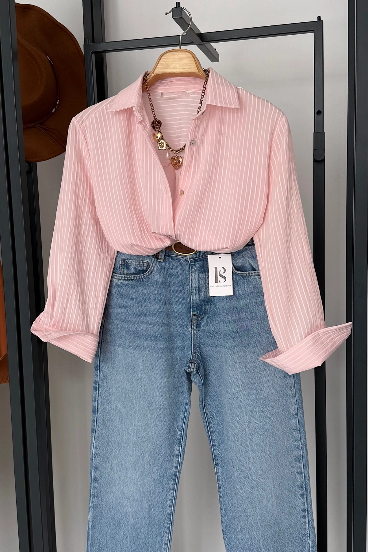 Çizgi Desenli Gömlek Pembe