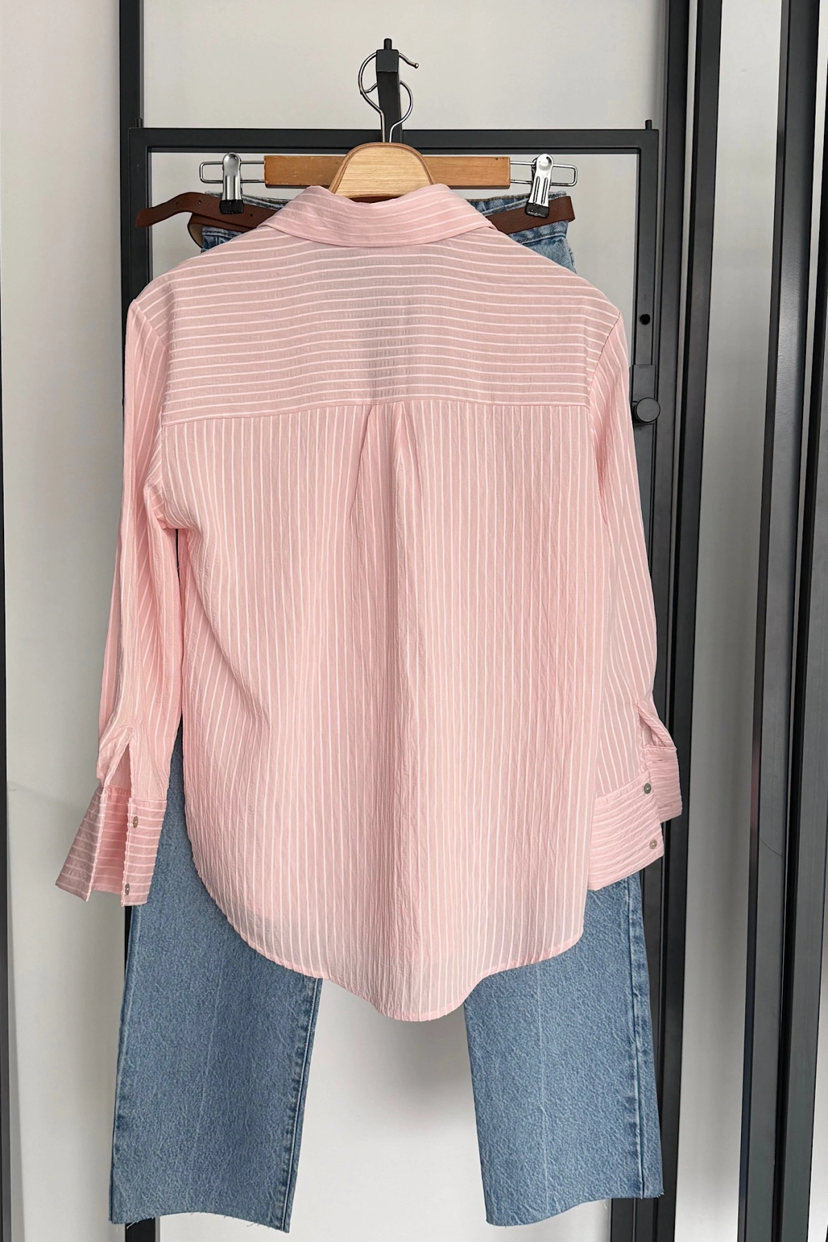 Çizgi Desenli Gömlek Pembe