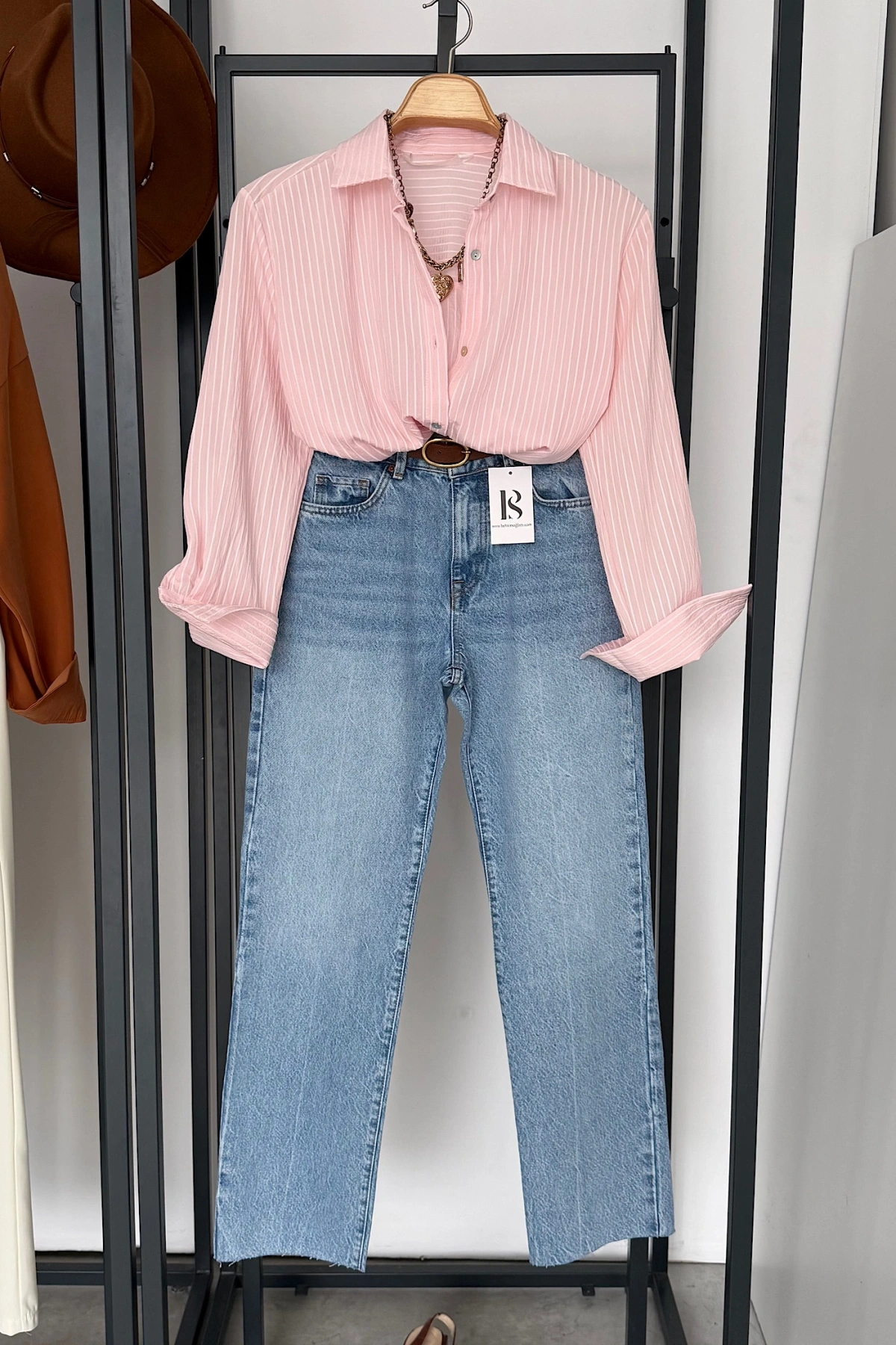 Çizgi Desenli Gömlek Pembe