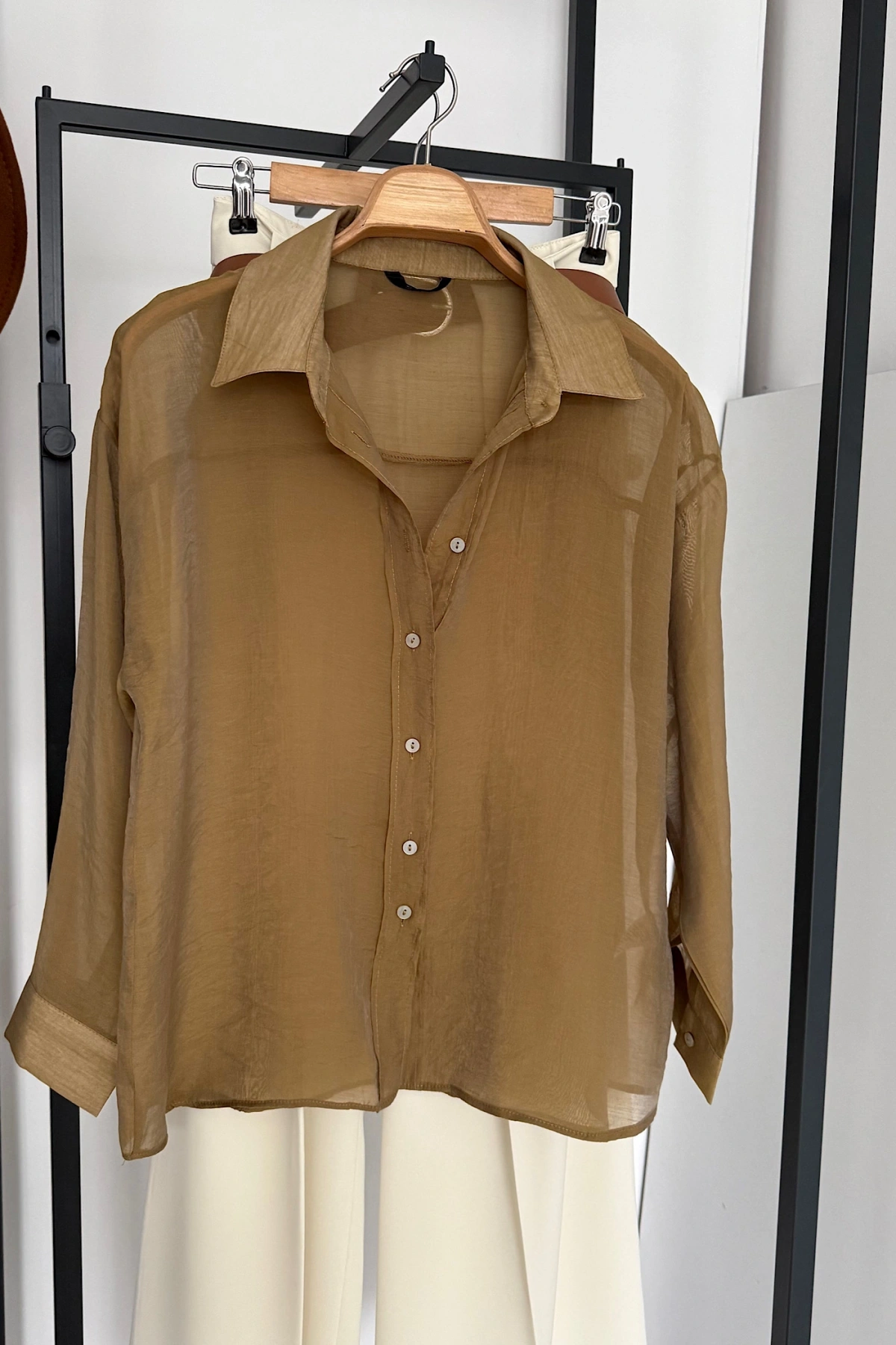 Oversize İpeksi Gömlek Yağ Yeşili