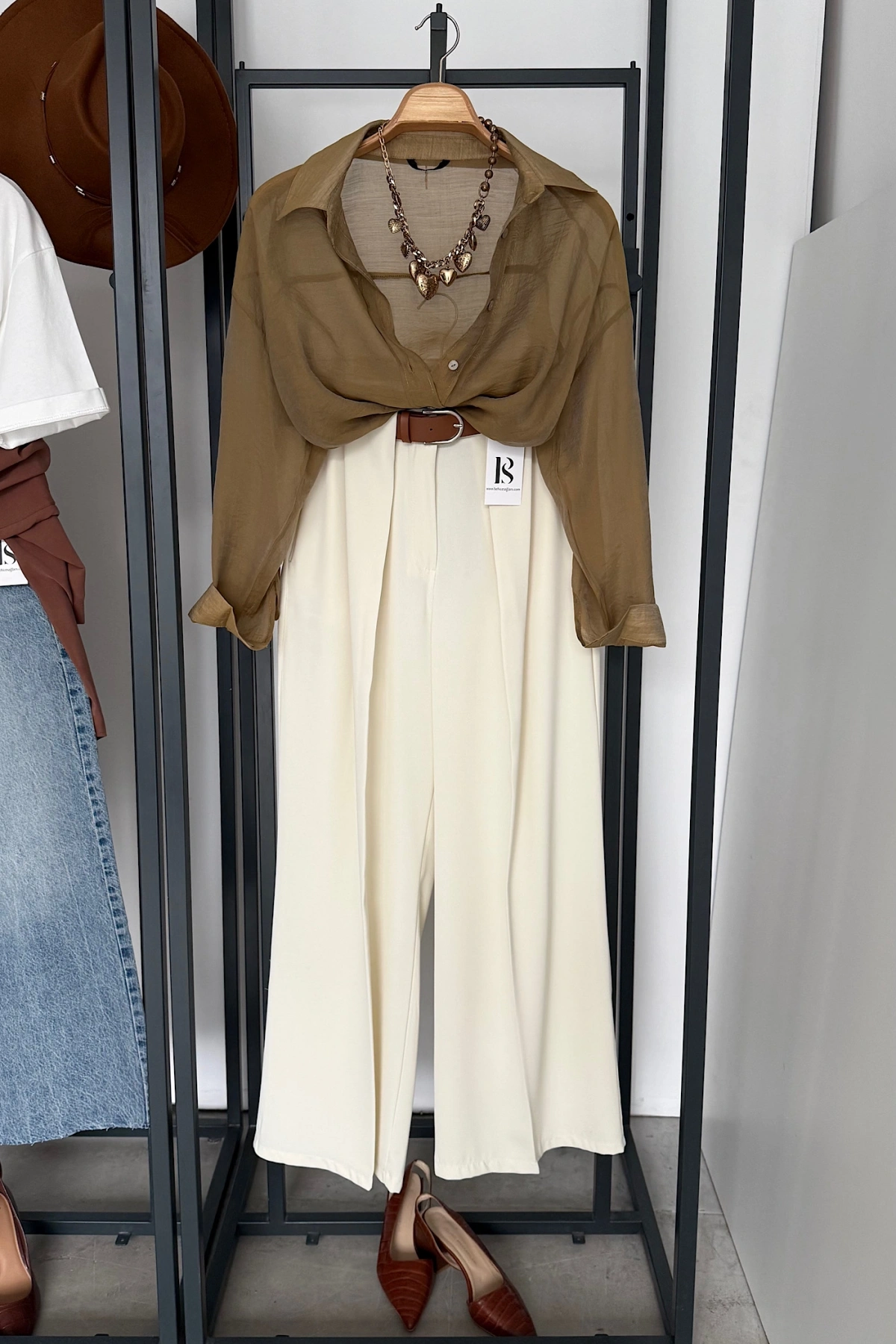 Oversize İpeksi Gömlek Yağ Yeşili