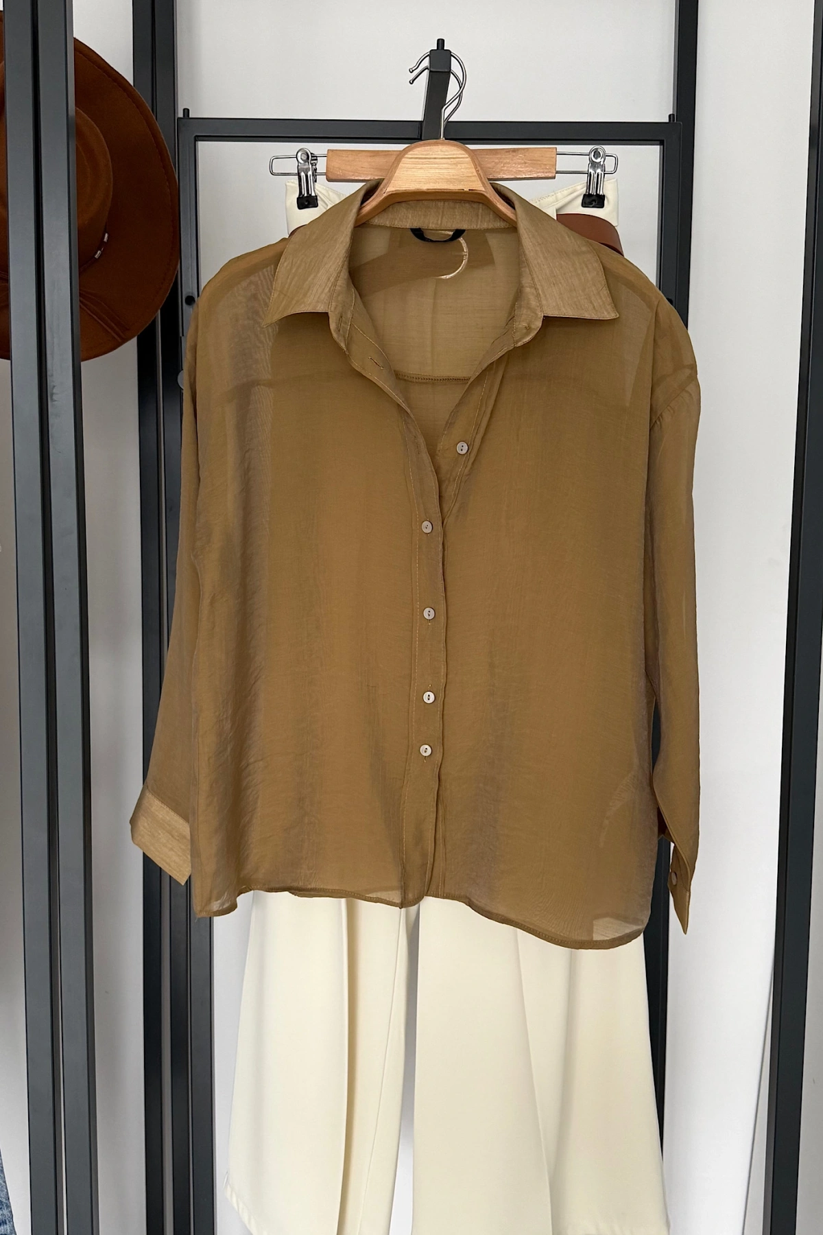 Oversize İpeksi Gömlek Yağ Yeşili