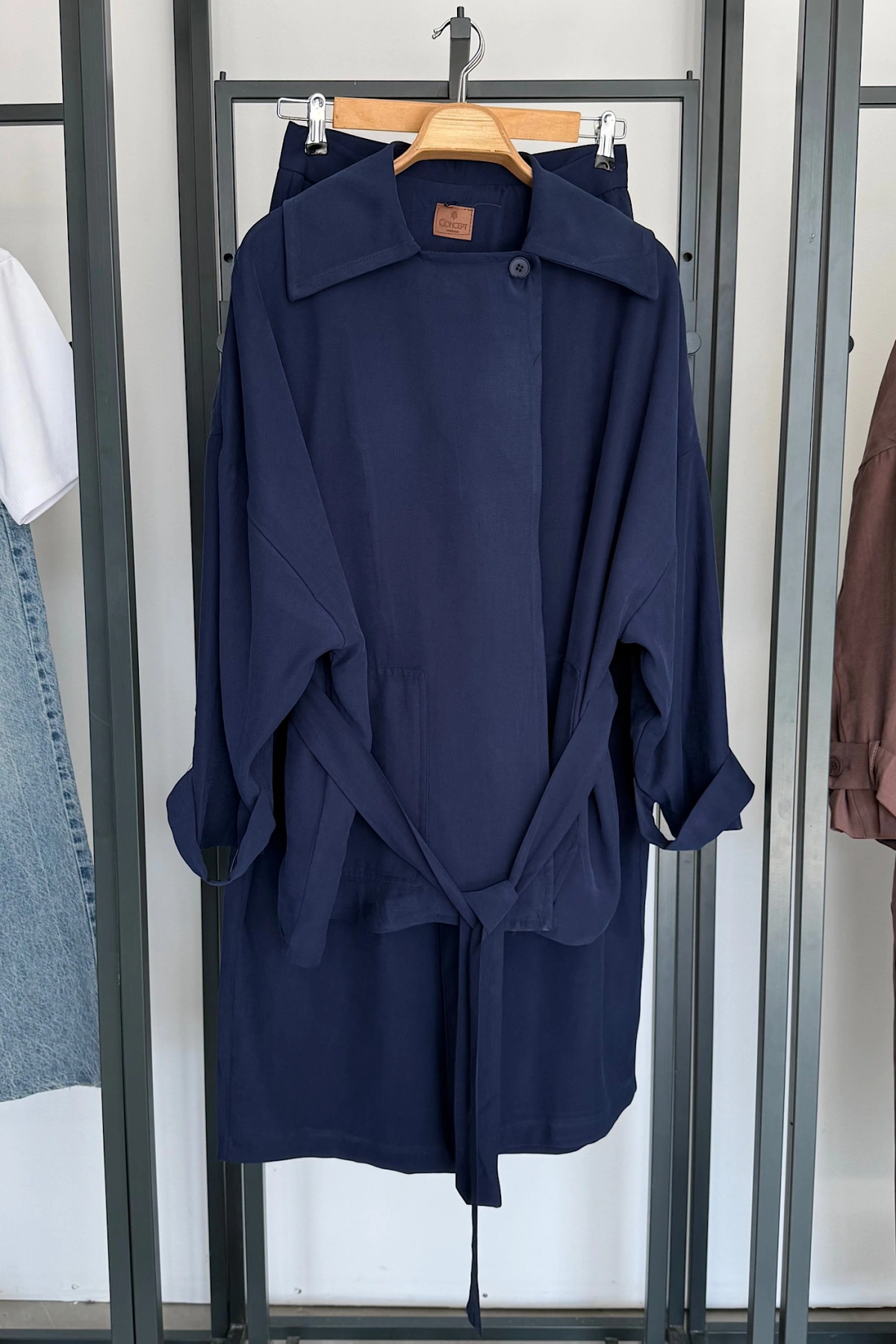 Beli Lastikli Tensel Kimono Takım Lacivert