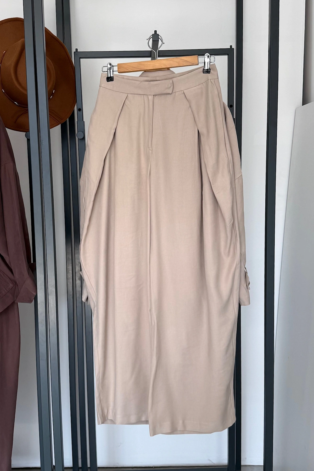 Beli Lastikli Tensel Kimono Takım Krem