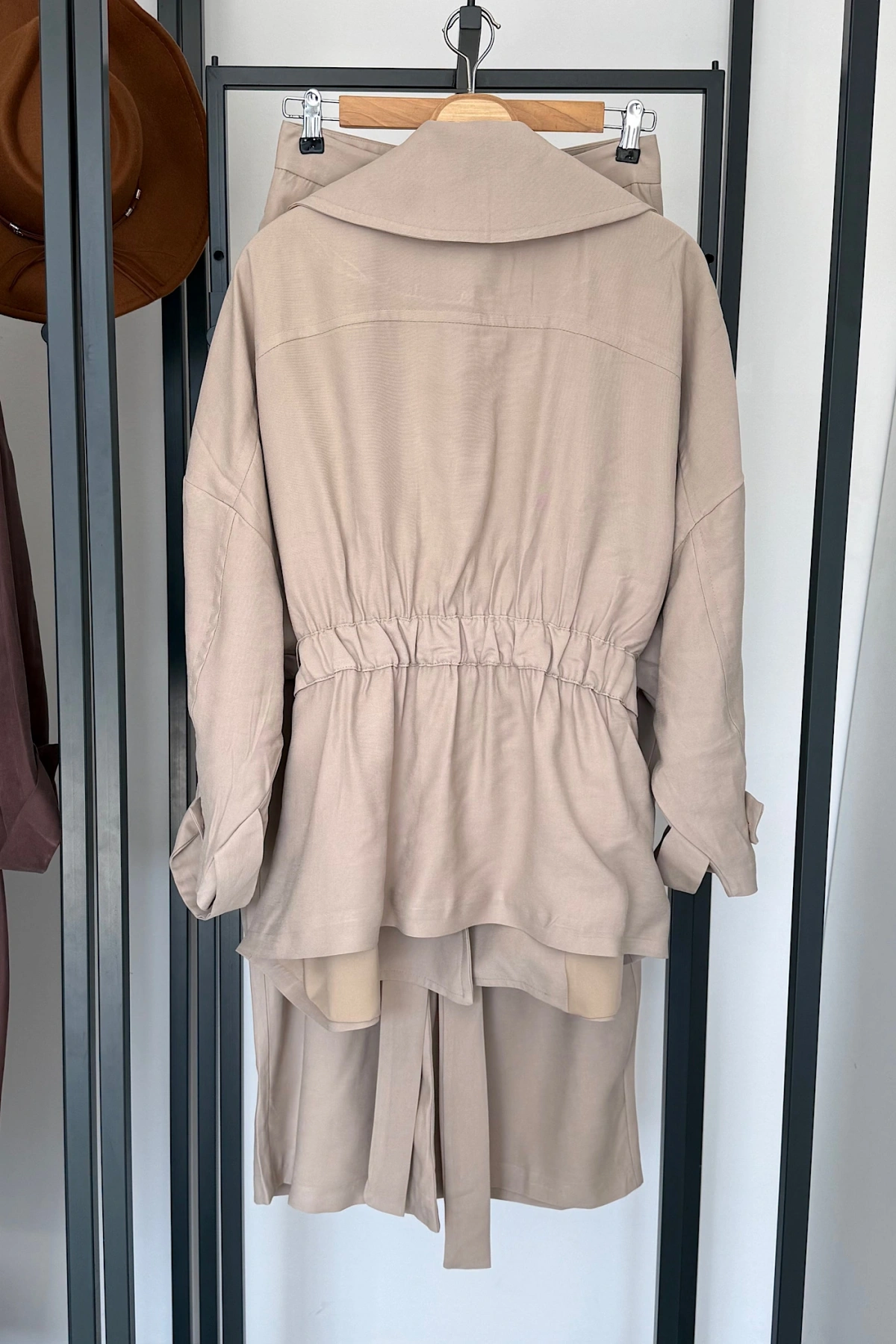 Beli Lastikli Tensel Kimono Takım Krem