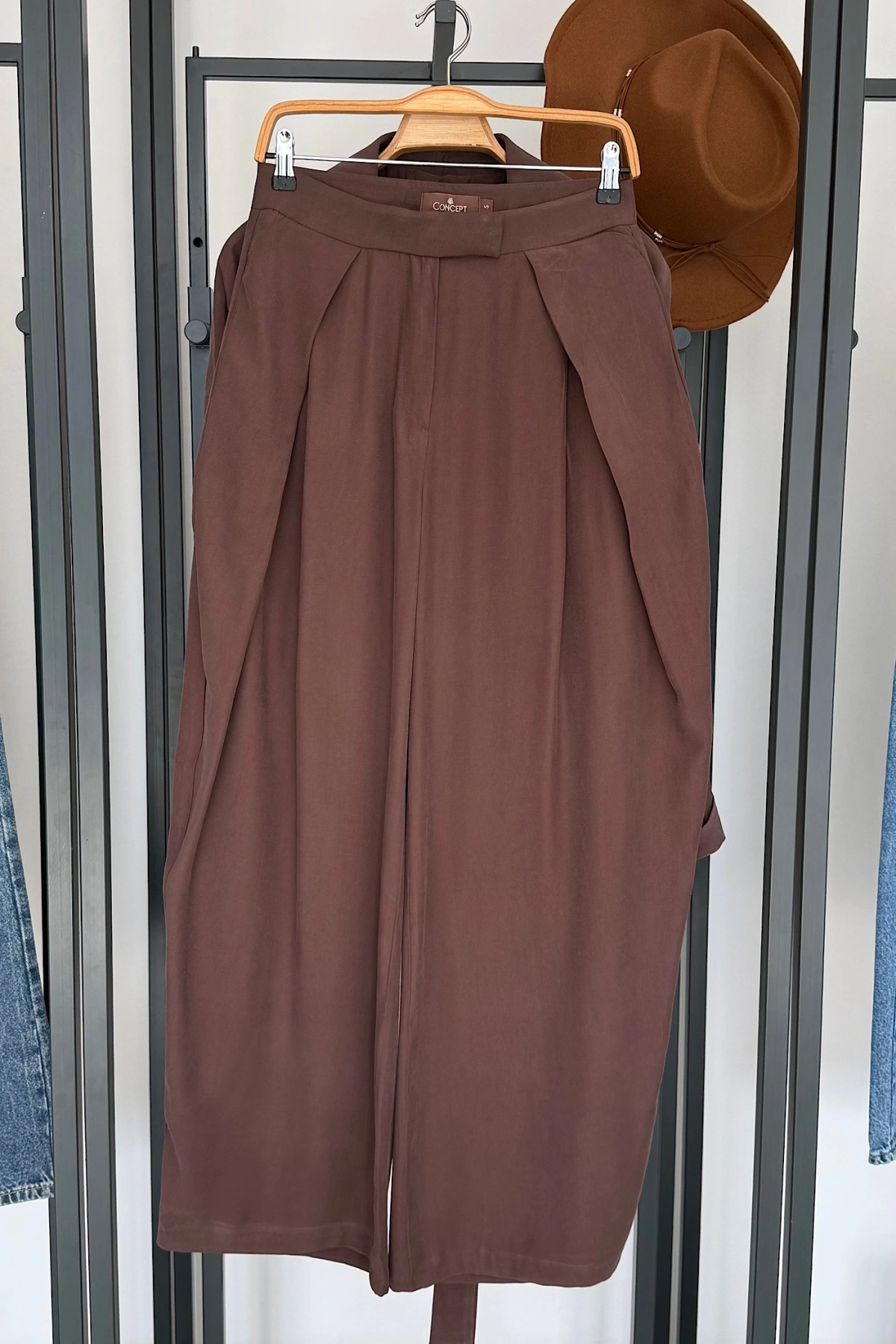 Beli Lastikli Tensel Kimono Takım Kahverengi