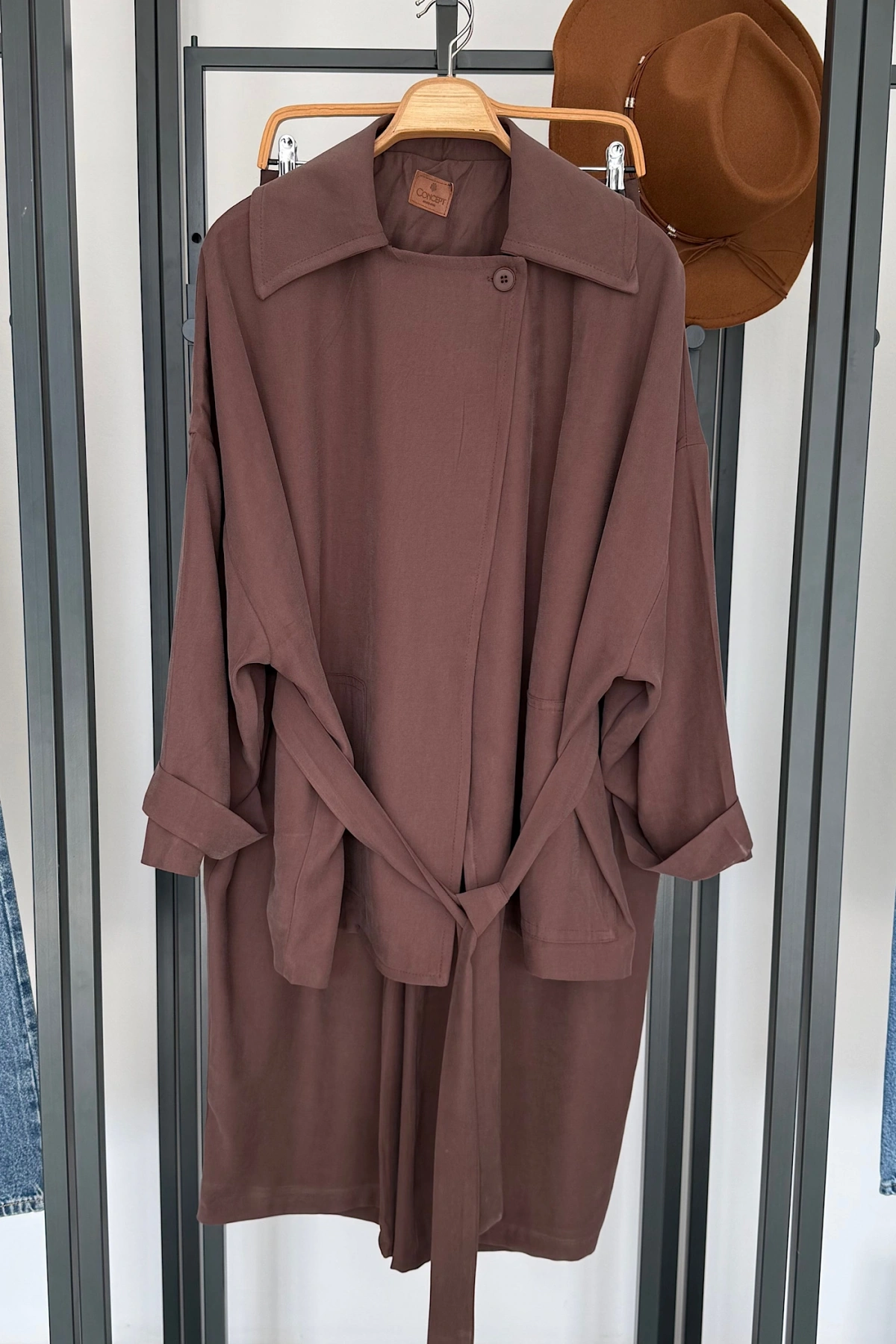 Beli Lastikli Tensel Kimono Takım Kahverengi