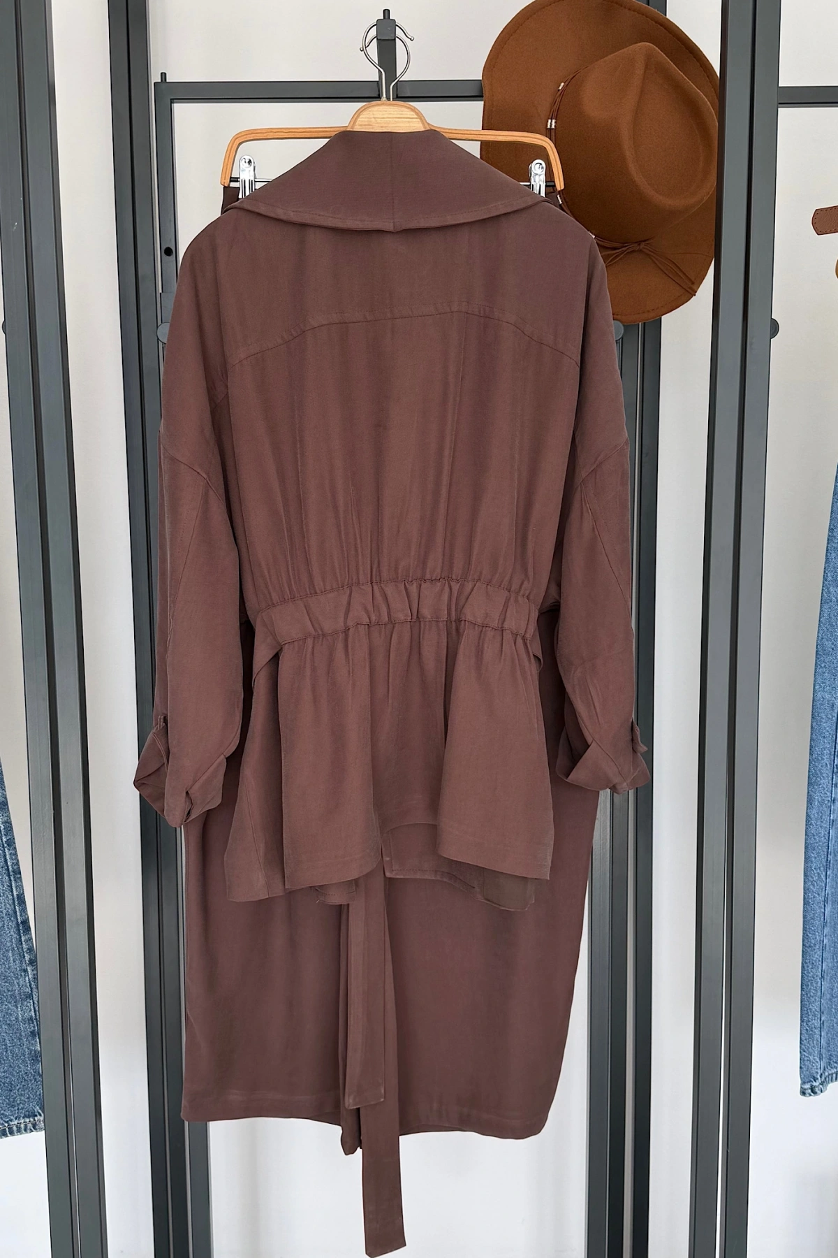 Beli Lastikli Tensel Kimono Takım Kahverengi