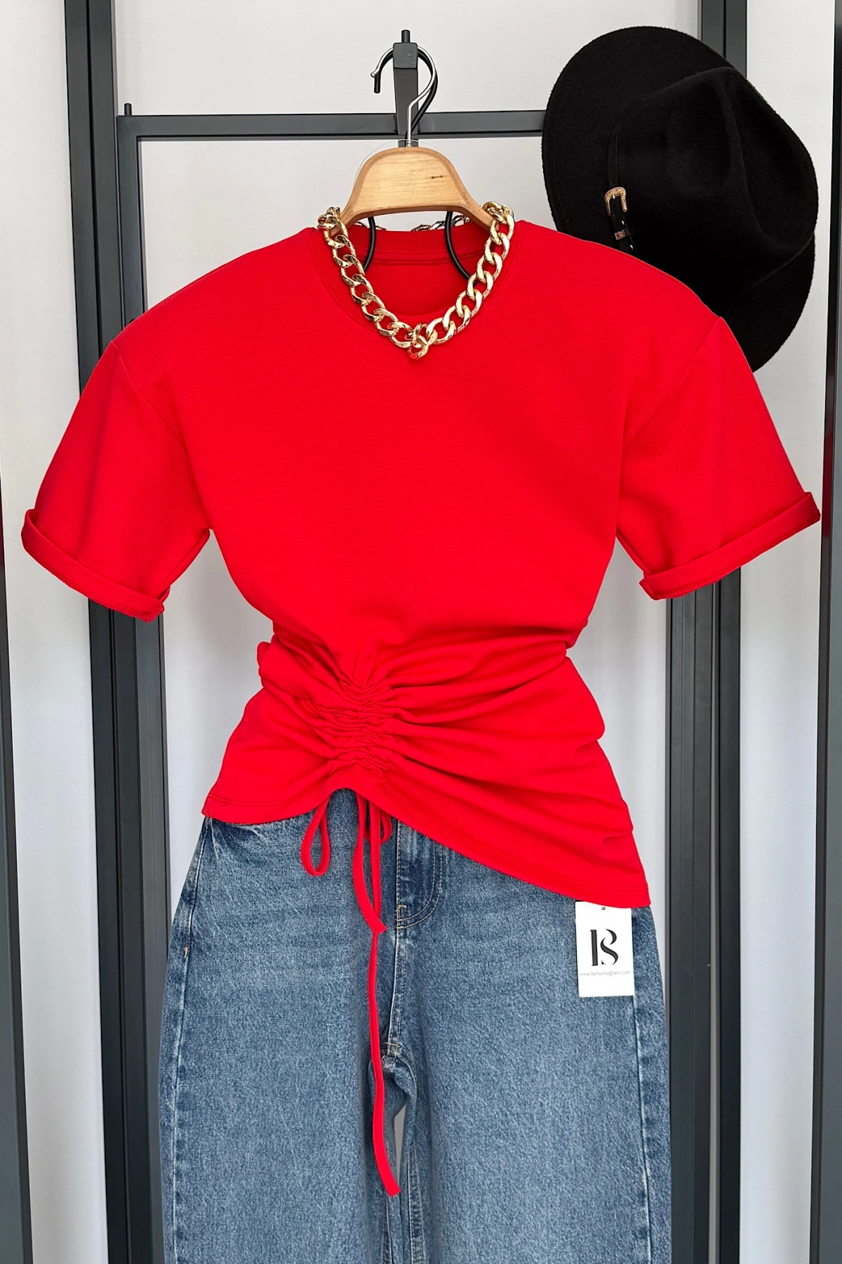 Yandan Büzgülü Bluz Kırmızı