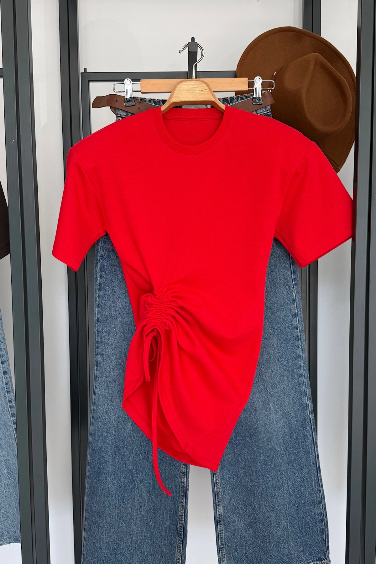 Yandan Büzgülü Bluz Kırmızı