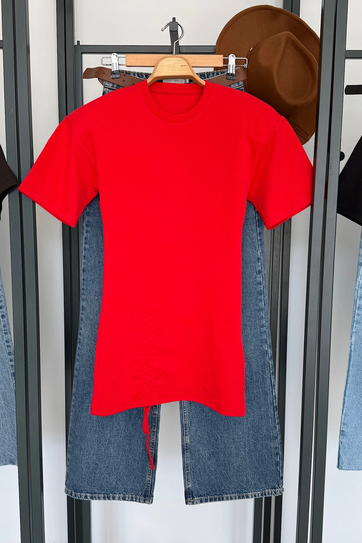 Yandan Büzgülü Bluz Kırmızı