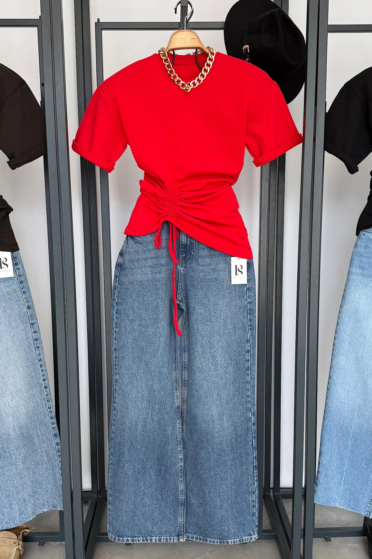 Yandan Büzgülü Bluz Kırmızı