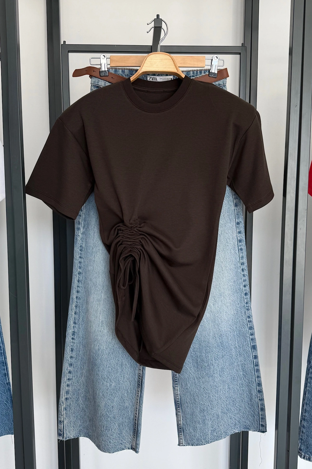 Yandan Büzgülü Bluz Kahverengi