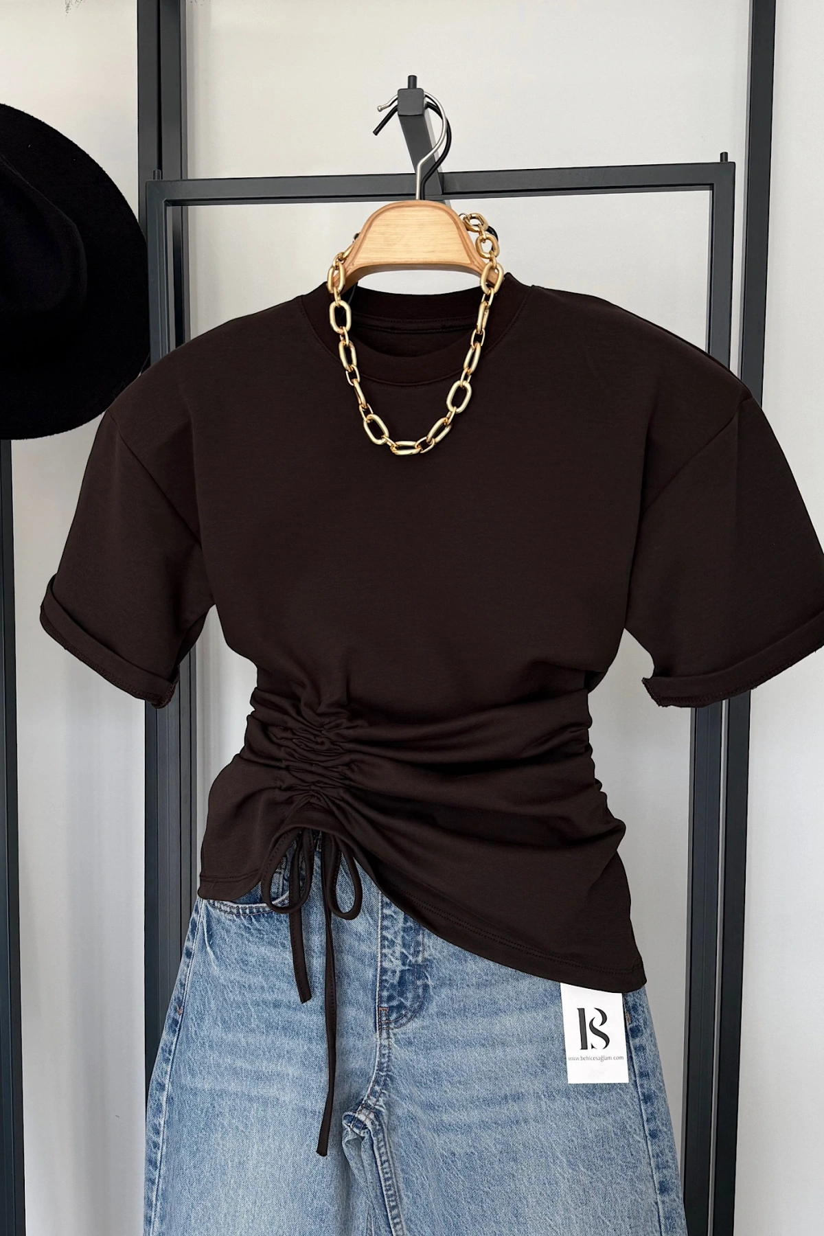 Yandan Büzgülü Bluz Kahverengi