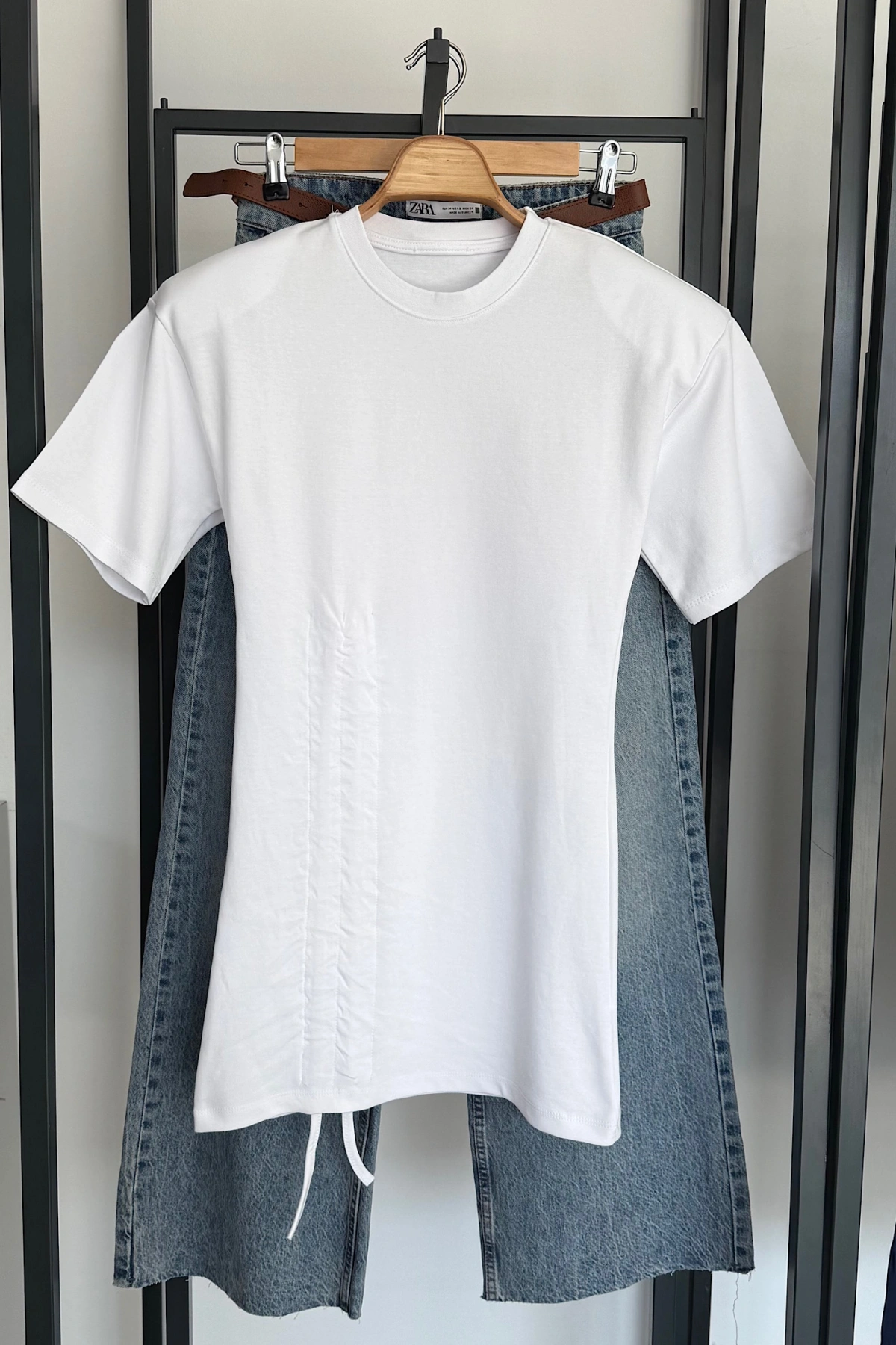 Yandan Büzgülü Bluz Beyaz